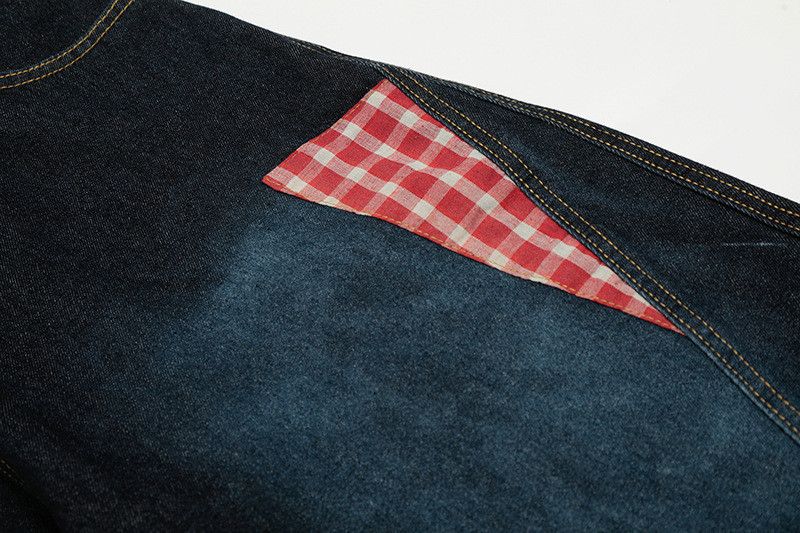 Jean American-Style Plaid-Embroidered Patchwork Jeans Size US 32 / EU 48 - 6 Thumbnail