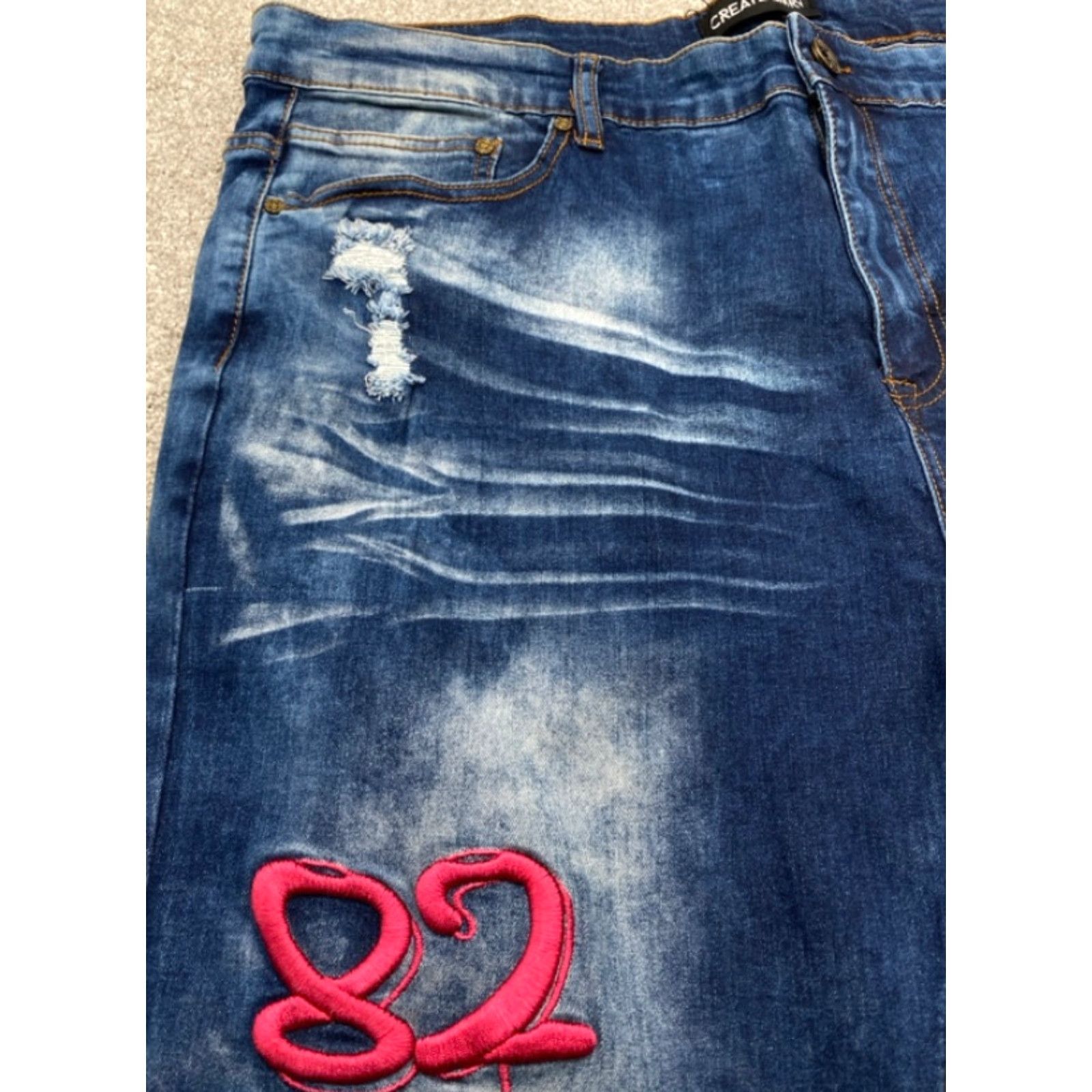 Denime NWT Create 2MRW Mens Denim Jeans 40x34 Distressed Straight Leg 5-Pocket Regular Blue Size US 40 / EU 56 - 6 Thumbnail