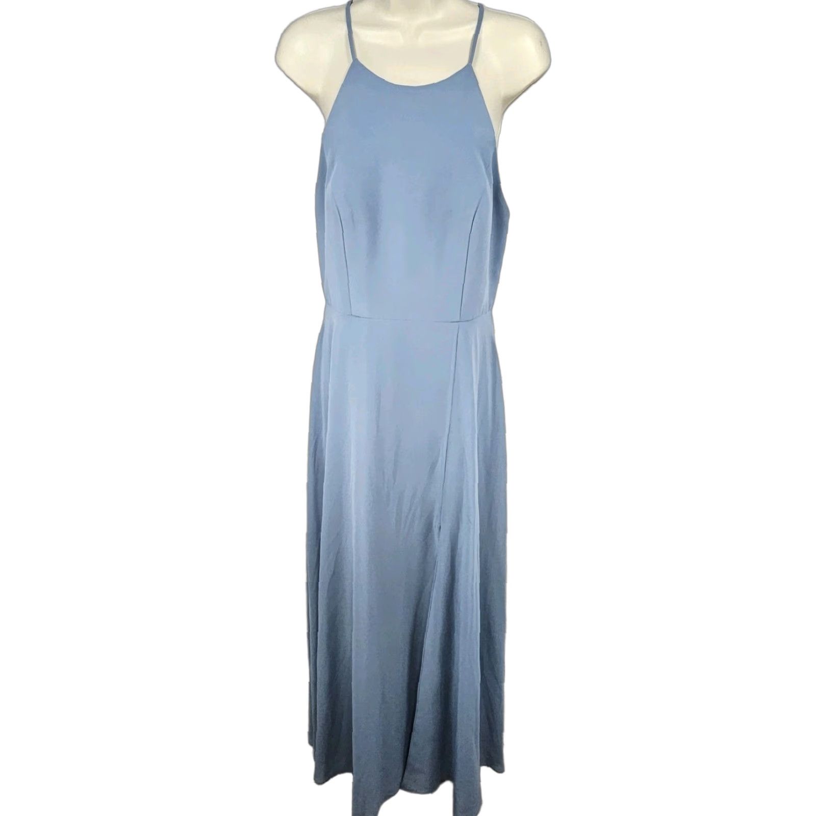 Vintage Jenny Yoo Dress Maxi Bridesmaid Blue Chiffon Open Back Strappy Side Slit 10 Size L / US 10 / IT 46 - 1 Thumbnail