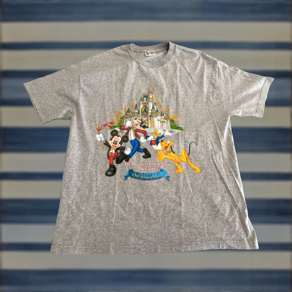 Disney VINTAGE Walt Disney World Gray Tee Shirt Happiest Celebration On Earth XL Shirt Mens Gray 90s Disney Characters Donald Duck Goofy Mickey Pluto Size US XL / EU 56 / 4 - 1 Thumbnail