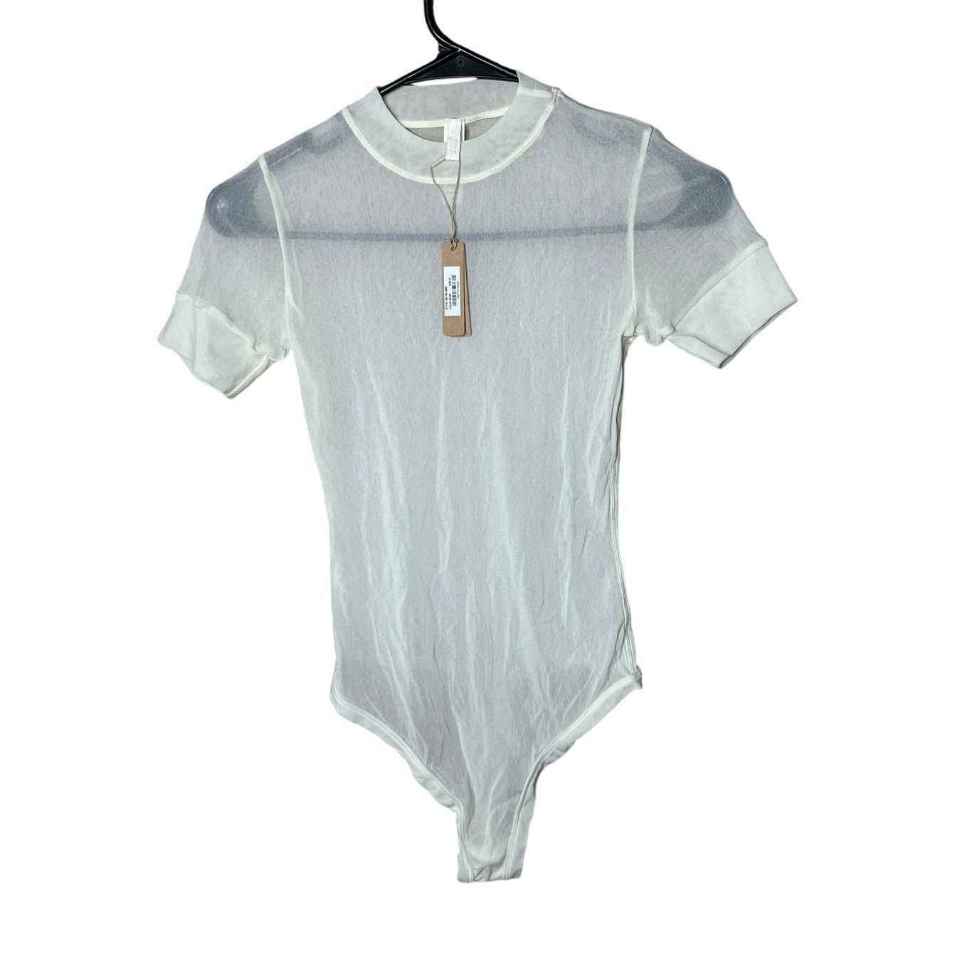 SKIMS SKIMS Mesh T-Shirt Bodysuit In Bone Women’s Sheer Top Size M Size M / US 6-8 / IT 42-44 - 1 Thumbnail