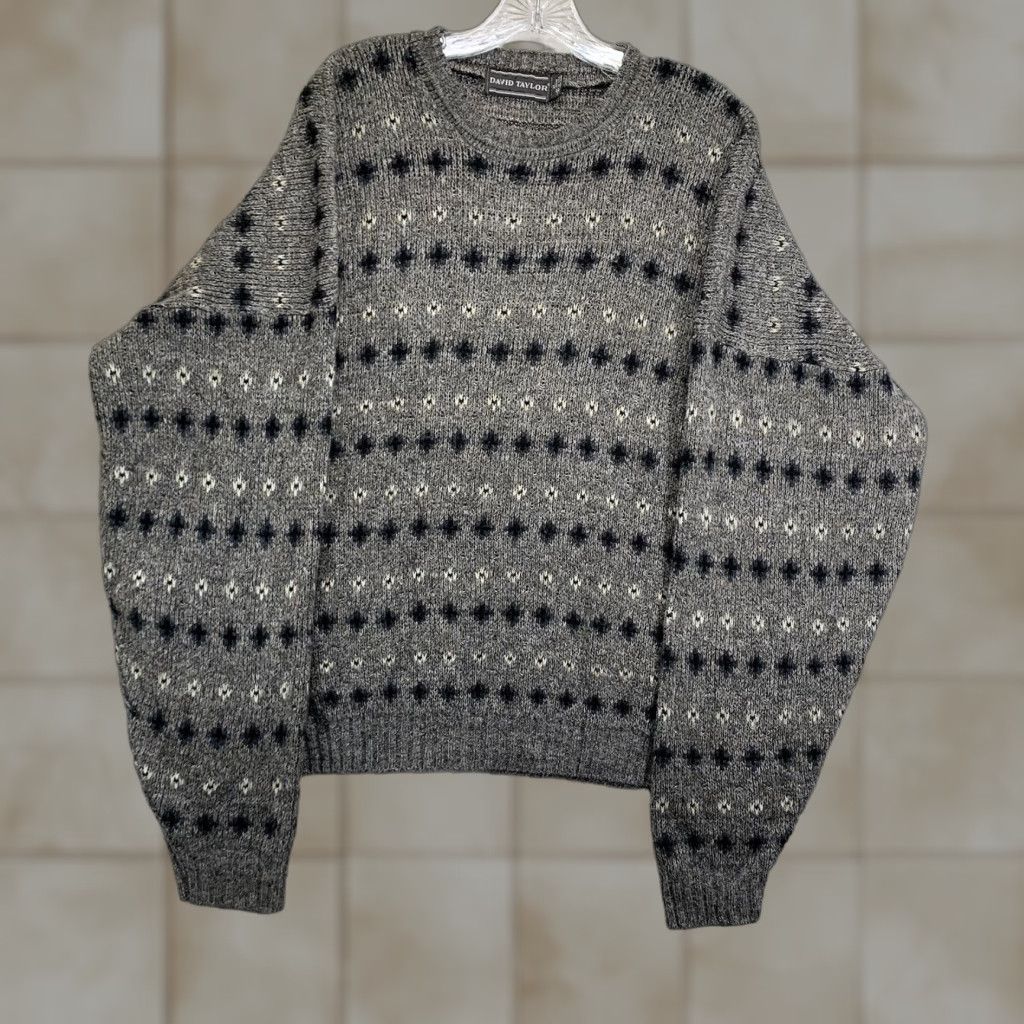 Vintage VINTAGE David Taylor Sweater Shirt Mens XL Gray Geometric Knit Crew Neck USA 90s Bohemian Retro Pullover Mens Seasonal Fall Winter Size US XL / EU 56 / 4 - 1 Thumbnail