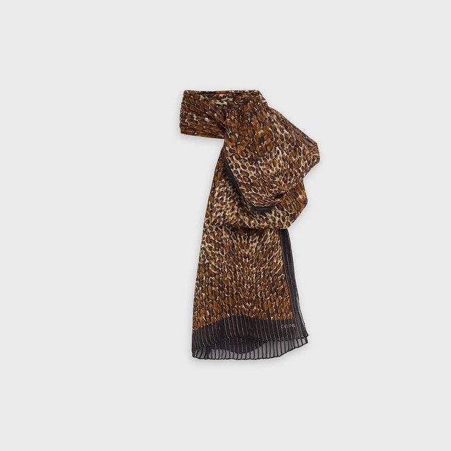 Celine o1bcso1str0924 Size: OS / Scarf In Printed Lurex Silk Fauve Size ONE SIZE - 3 Thumbnail