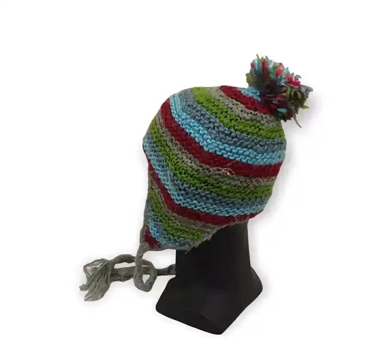 Japanese Brand Japanese Brand Multicolour Earflap Knit Design Beanie Hat Size ONE SIZE - 3 Thumbnail