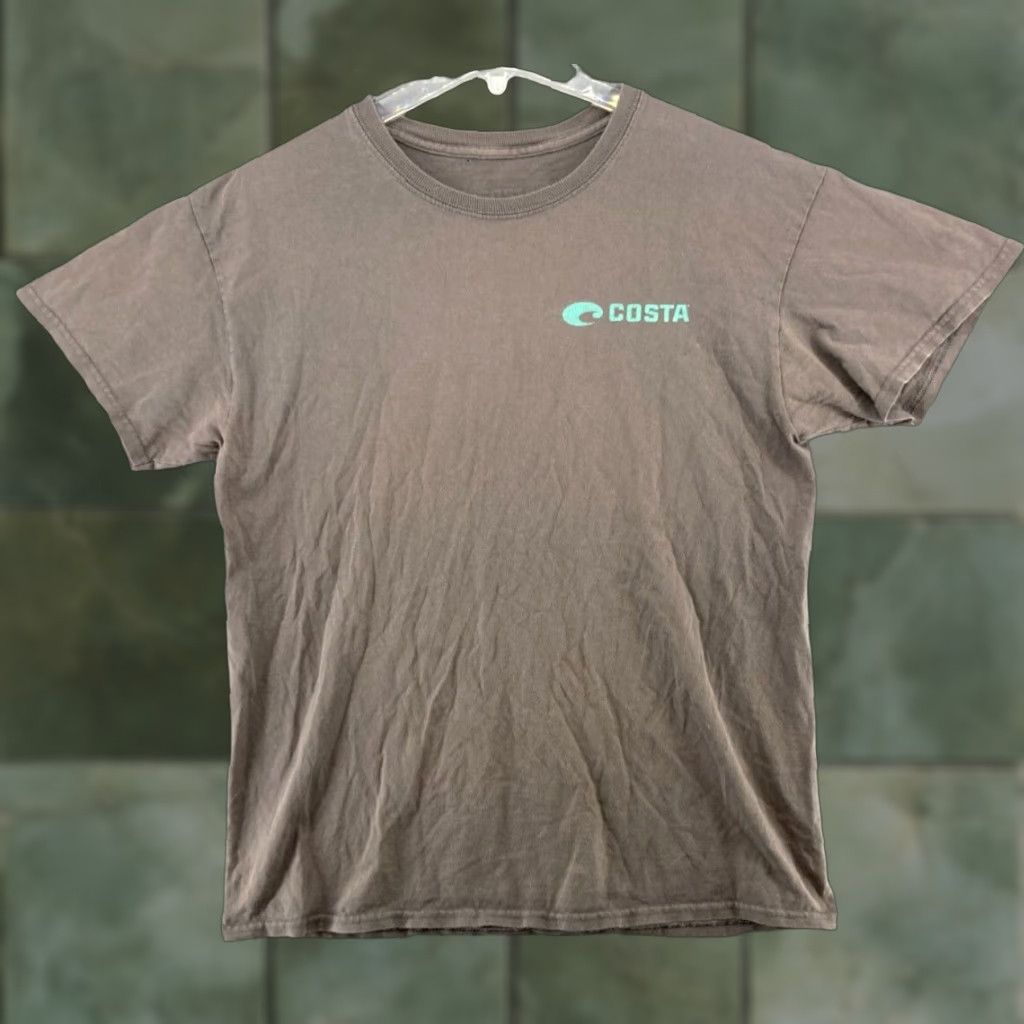 Costa Del Mar Costa Mens TShirt Medium Tribal Fish Surfing Shirt Mens M Brown Cotton Blend Jersey Crew Neck Short Sleeve Costa Del Mar Pattern: Solid Theme: Fish Size US M / EU 48-50 / 2 - 1 Thumbnail