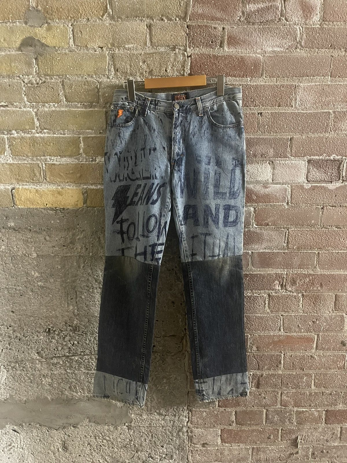 FW/98 W&LT Graffiti Print Split Denim Pants