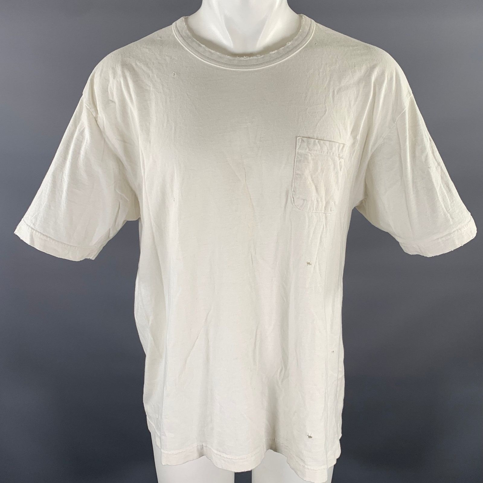Visvim VISVIM Size L White Distressed Cotton Crew-Neck T-shirt Size US XL / EU 56 / 4 - 1 Thumbnail