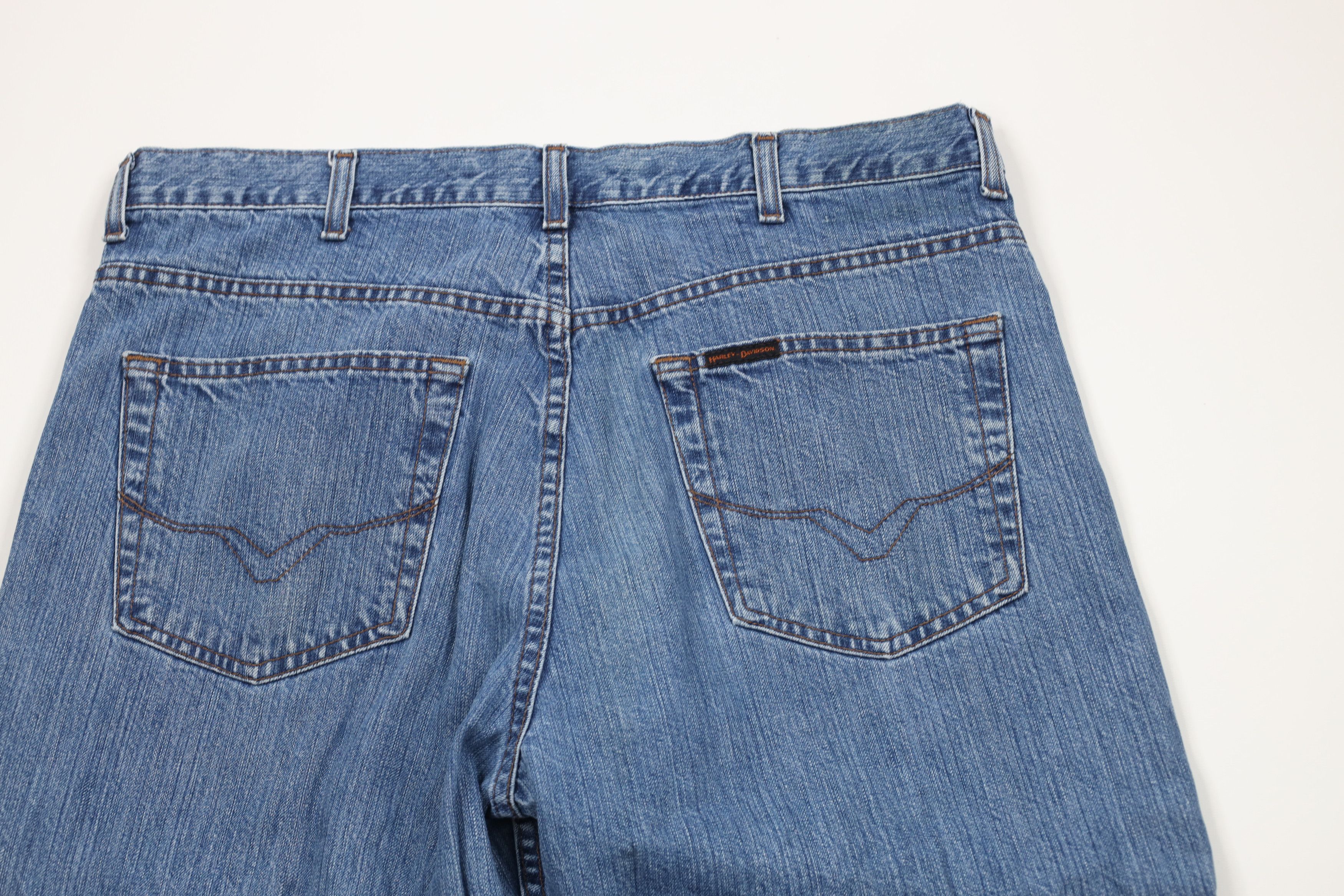 Harley Davidson × Vintage Vintage Harley Davidson Spell Out Wide Leg Denim Jeans Blue Size US 36 / EU 52 - 10 Thumbnail