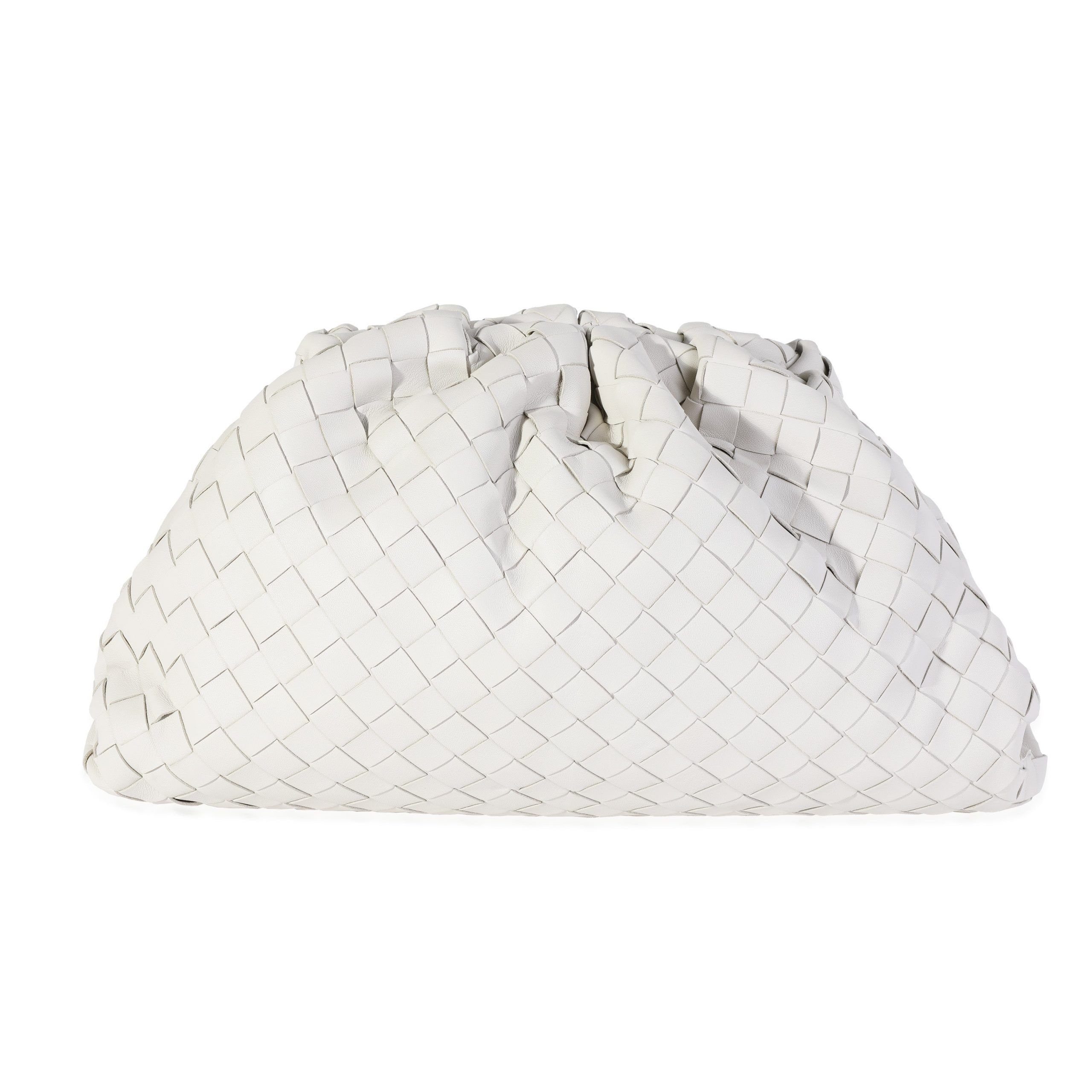 image of Bottega Veneta Plaster Intrecciato Calfskin Pouch in White, Women's