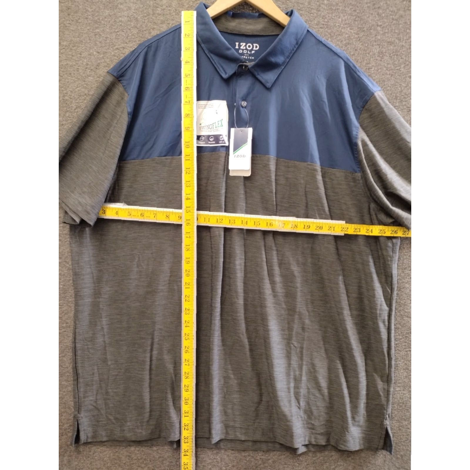 Izod IZOD GOLF Men Polo Shirt XXXL Short Sleeve Blue/Gray SwingFlex Stretch Tech Cool FX Size US XXL / EU 58 / 5 - 4 Thumbnail