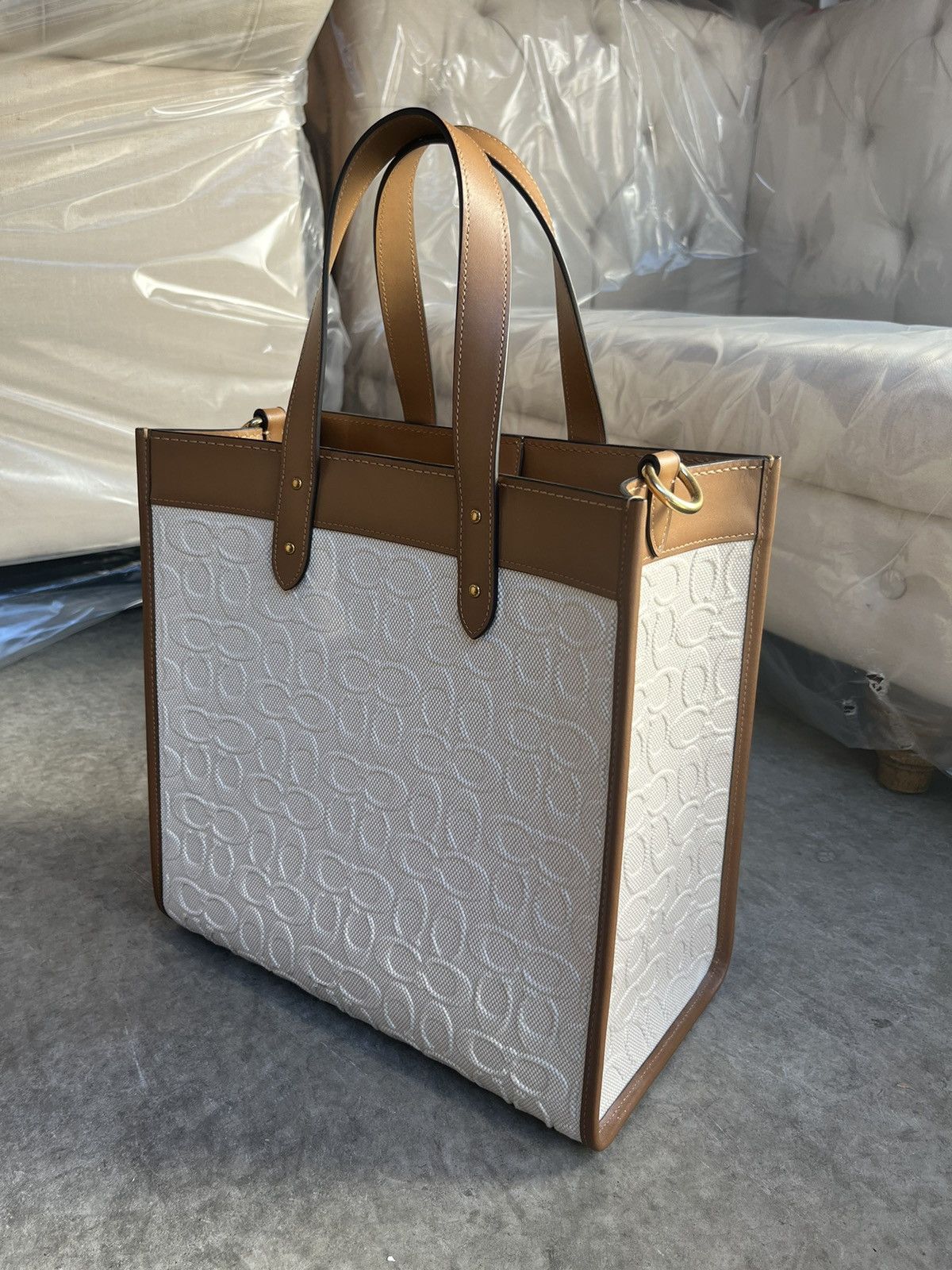 image of Brown And White Coach Leather Handbag, Women's