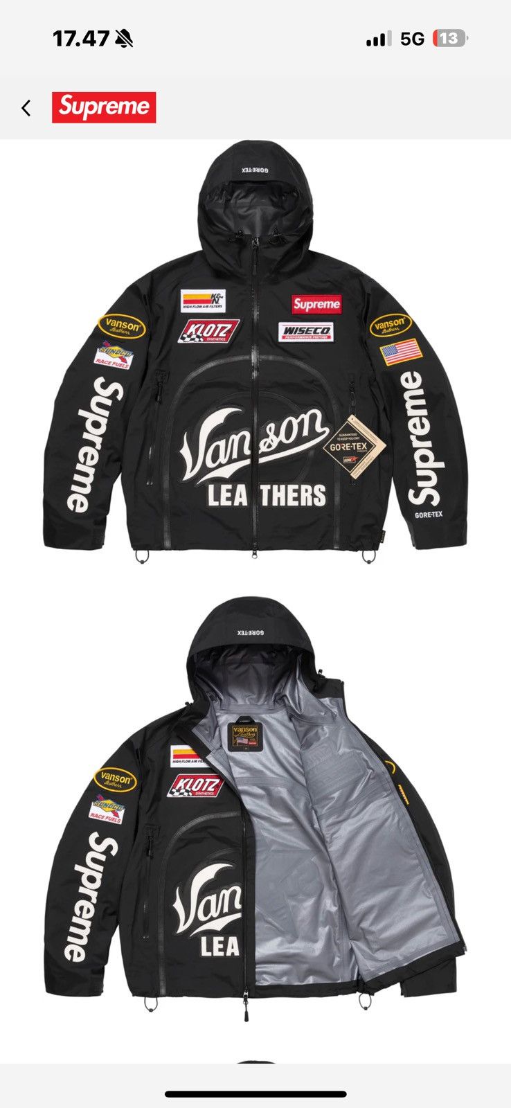 Supreme × Vanson Leathers Supreme Vanson Leathers Hooded