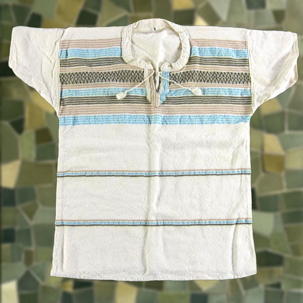 Vintage VINTAGE Ethnic Cotton Ivory Blue Brown Stripe Short Sleeve Tunic Blouse Women M Size M / US 6-8 / IT 42-44 - 1 Thumbnail