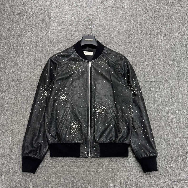 Saint Laurent Paris Black Studded Leather Bomber Jacket Size US L / EU 52-54 / 3 - 1 Thumbnail