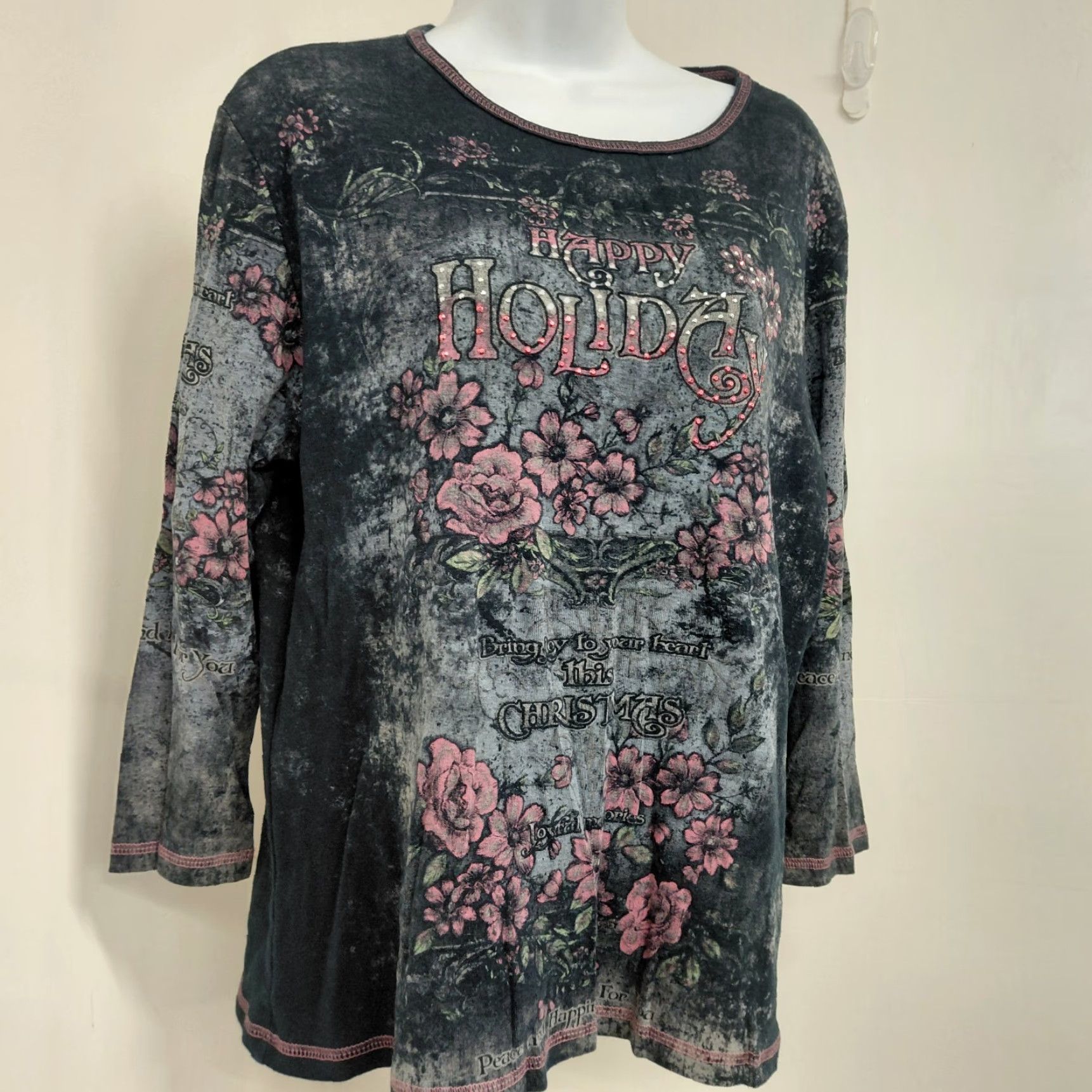 Vintage VINTAGE Merry And Bright Christmas Shirt Womens XL Black Happy Holiday Made In USA Size XL / US 12-14 / IT 48-50 - 3 Thumbnail