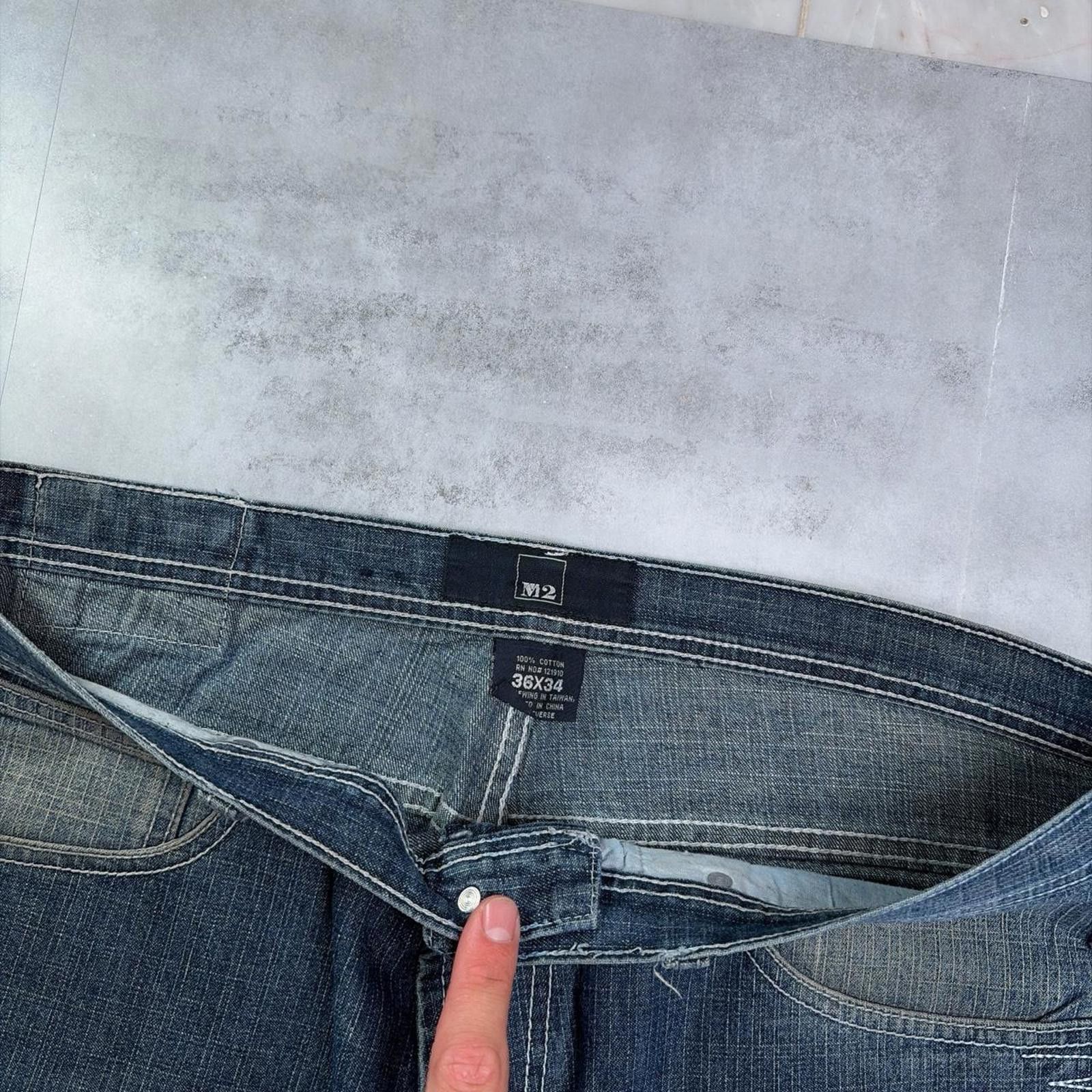 Other Y2K Blue M2 Grunge Baggy Embroidered Skater Denim Jeans Size US 36 / EU 52 - 5 Thumbnail