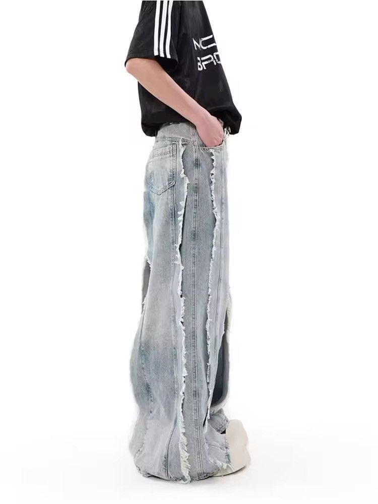 Japanese Brand × Vintage Y2K Streetwear Washed Blue Baggy Stacked Jeans Size US 33 - 4 Thumbnail