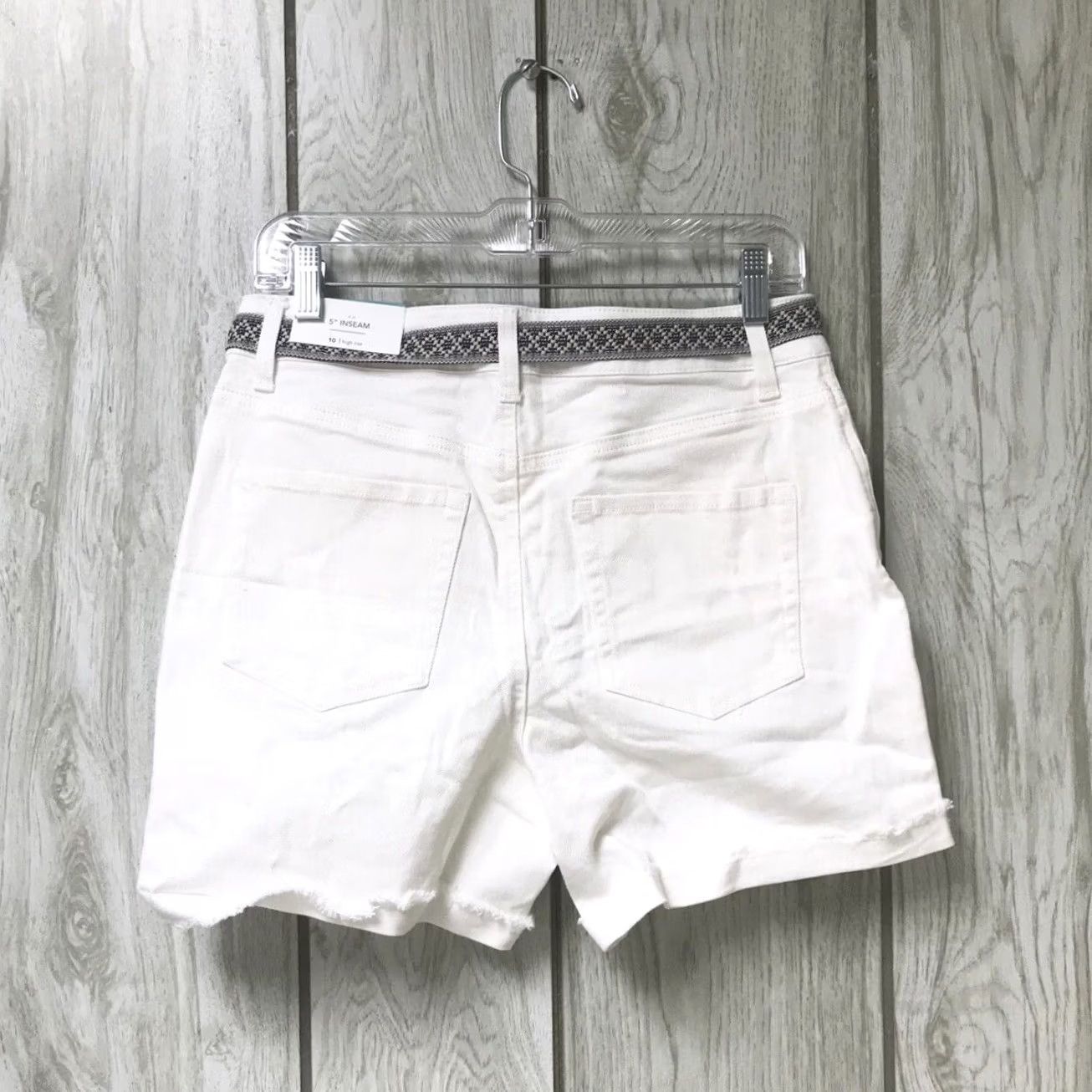 Vintage Maurices Women White Bohemian Hipster High-Rise Belted Denim Jean Shorts L 14 Shirt Womens Casual Size 36" / US 14 / IT 50 - 2 Thumbnail