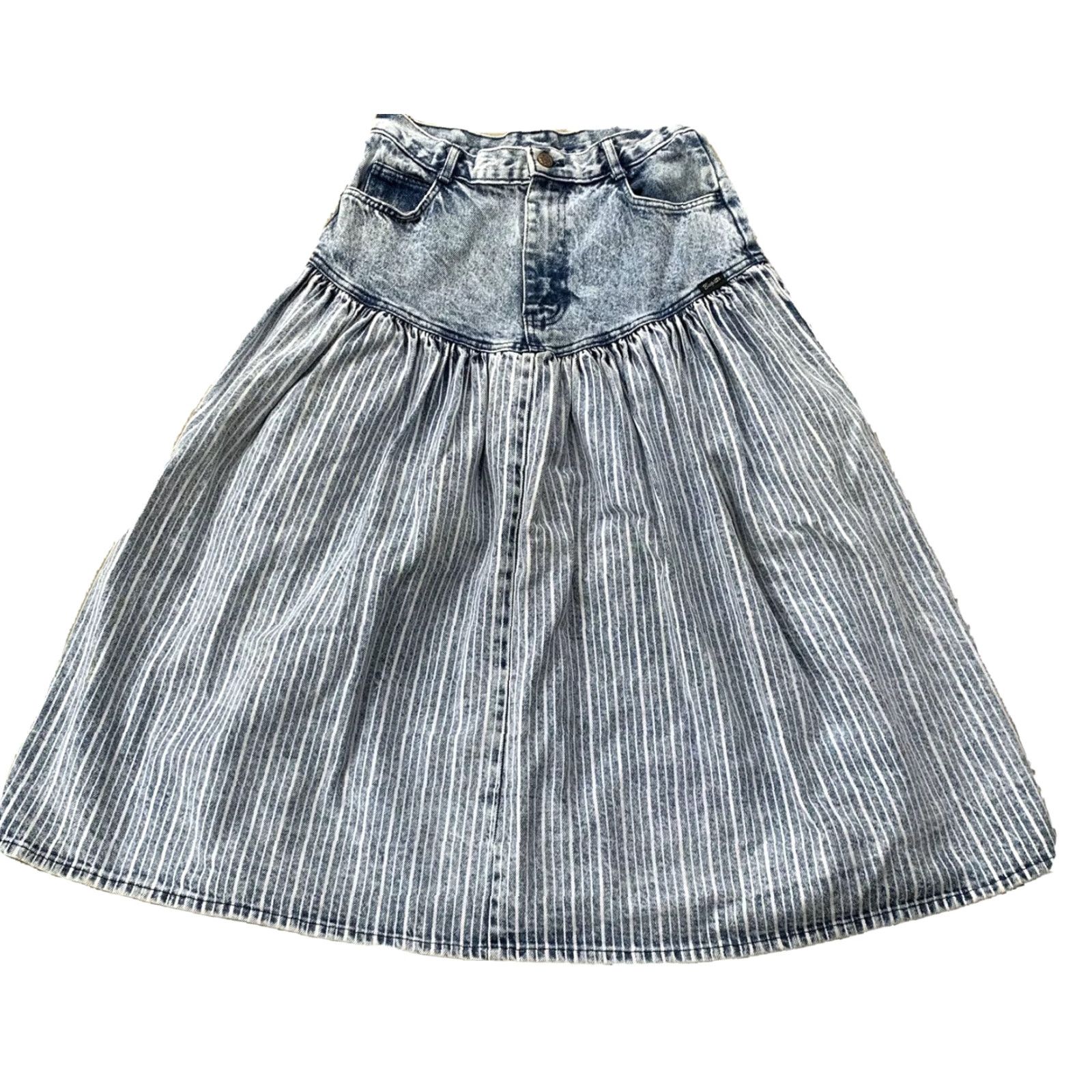 Bugatti VINTAGE Bugatti High Waist Denim Skirt Acid Wash Striped 1980s 28” Waist Blues New Wave Denim Skirt Women? Size 28" / US 6 / IT 42 - 2 Thumbnail