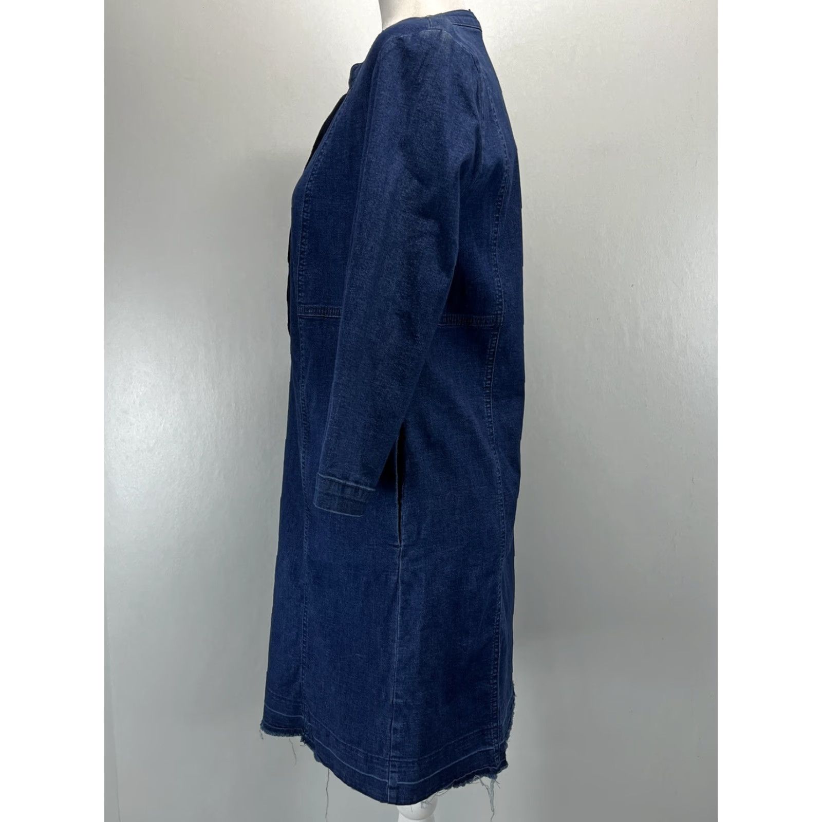 J. Jill J. Jill Denim Dress Small Petite VGUC RAW Hem Lace Up Front 3/4 Sleeves Stretch Color Blue? (Note: Questionable) Size S / US 4 / IT 40 - 2 Thumbnail