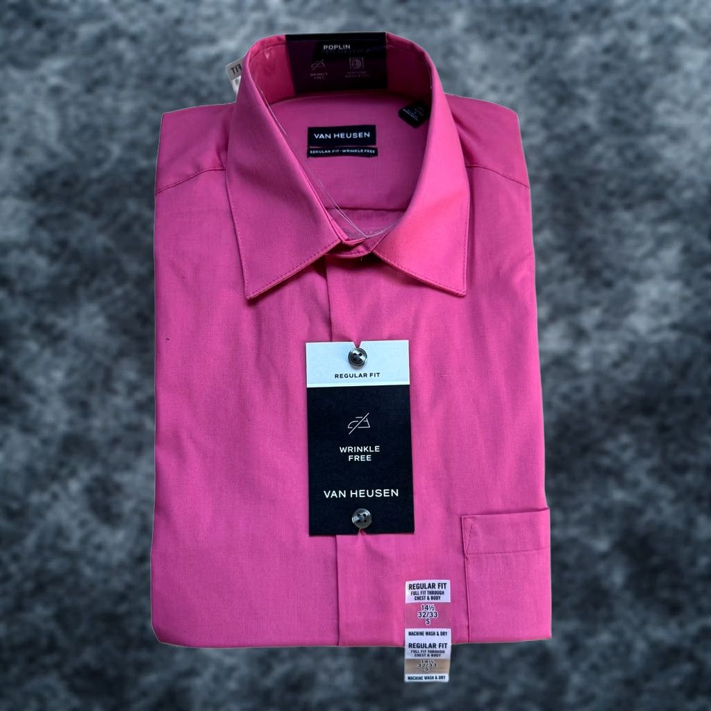 Van Heusen Van Heusen Regular Fit Wrinkle Free Poplin Dress Shirt Desert Rose 14.5 32/33 Size 40R - 1 Thumbnail