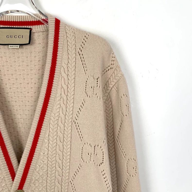 Gucci GucciNude logo printed hollow wool V-neck long-sleeved swea Size US S / EU 44-46 / 1 - 3 Thumbnail
