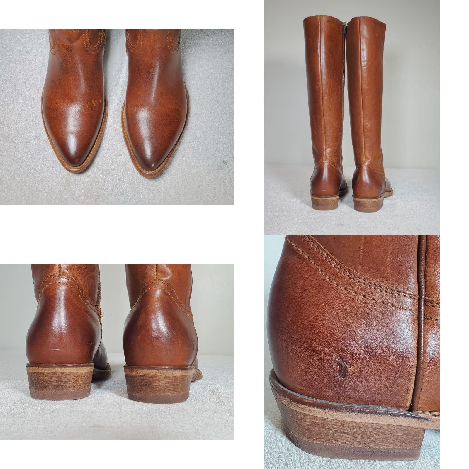 Frye VINTAGE FRYE Billy Inside Zip Tall Cowboy Boots Caramel Brown Leather 70810 Women's US 7.5 B Boots Mens Size US 8 / IT 38 - 8 Thumbnail