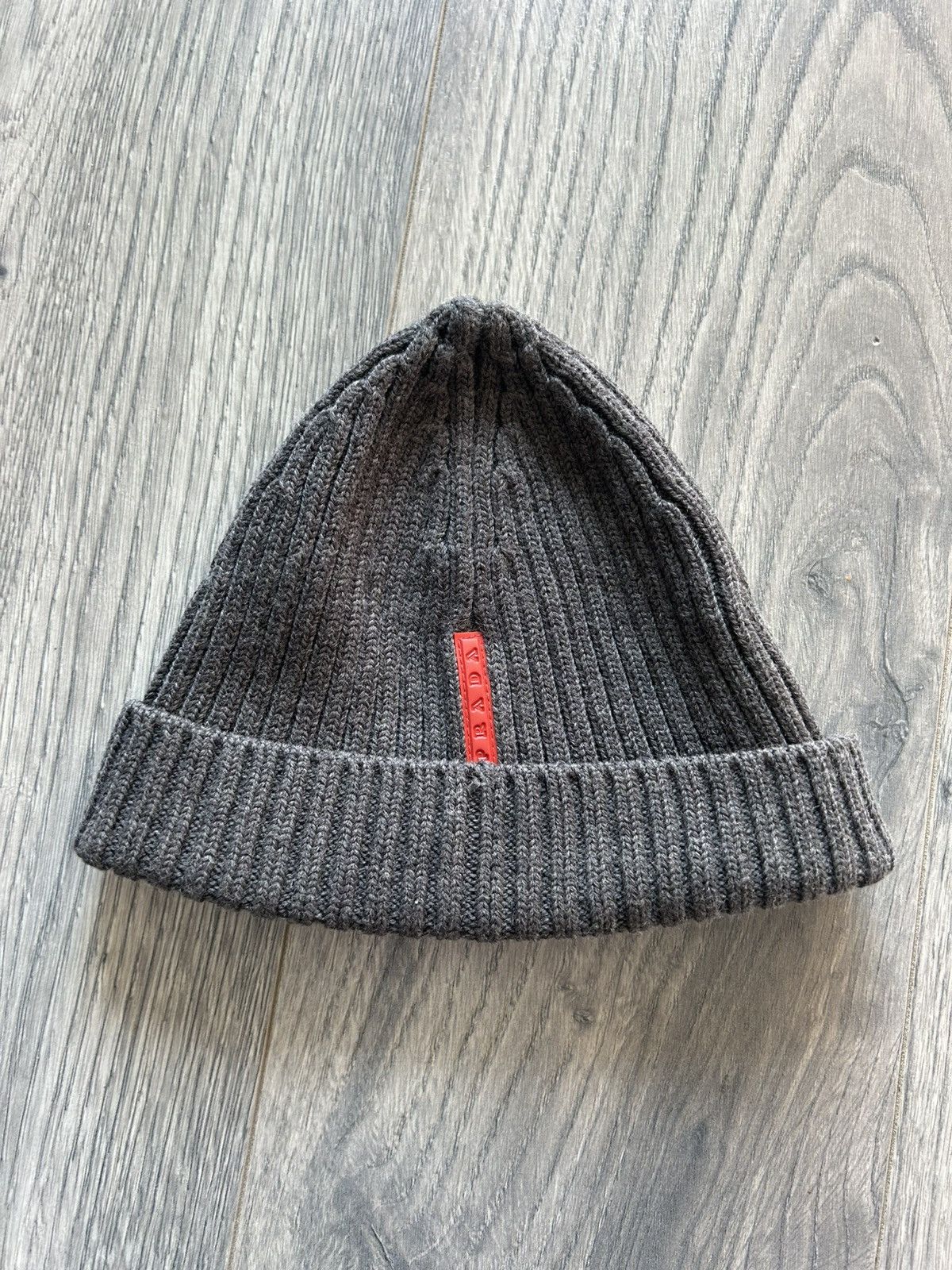 Prada Prada Ribbed Wool Beanie in Dark Grey Size ONE SIZE - 1 Thumbnail