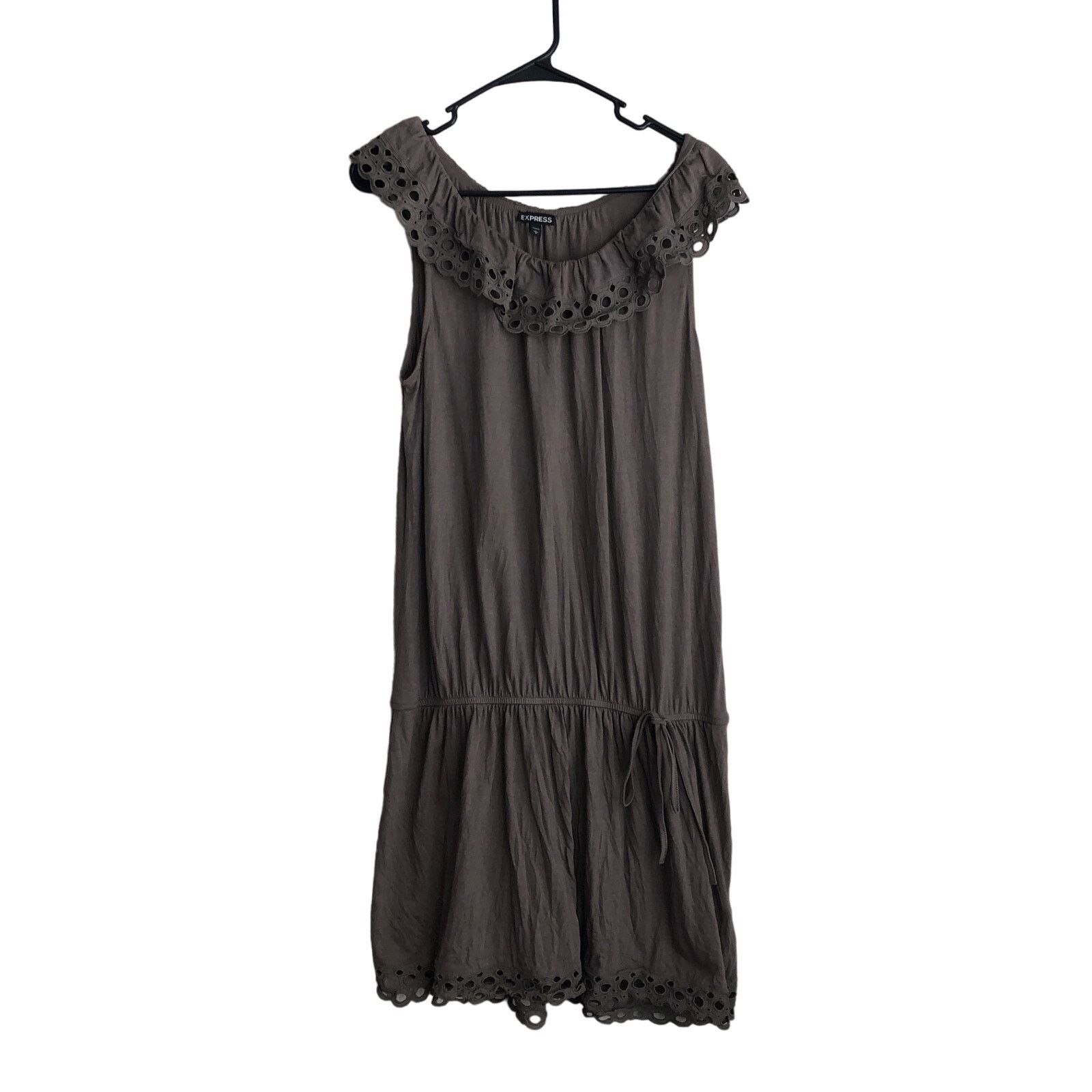 Express Gray eyelet trim tunic dress with drawstring by Express Size L / US 10 / IT 46 - 1 Thumbnail