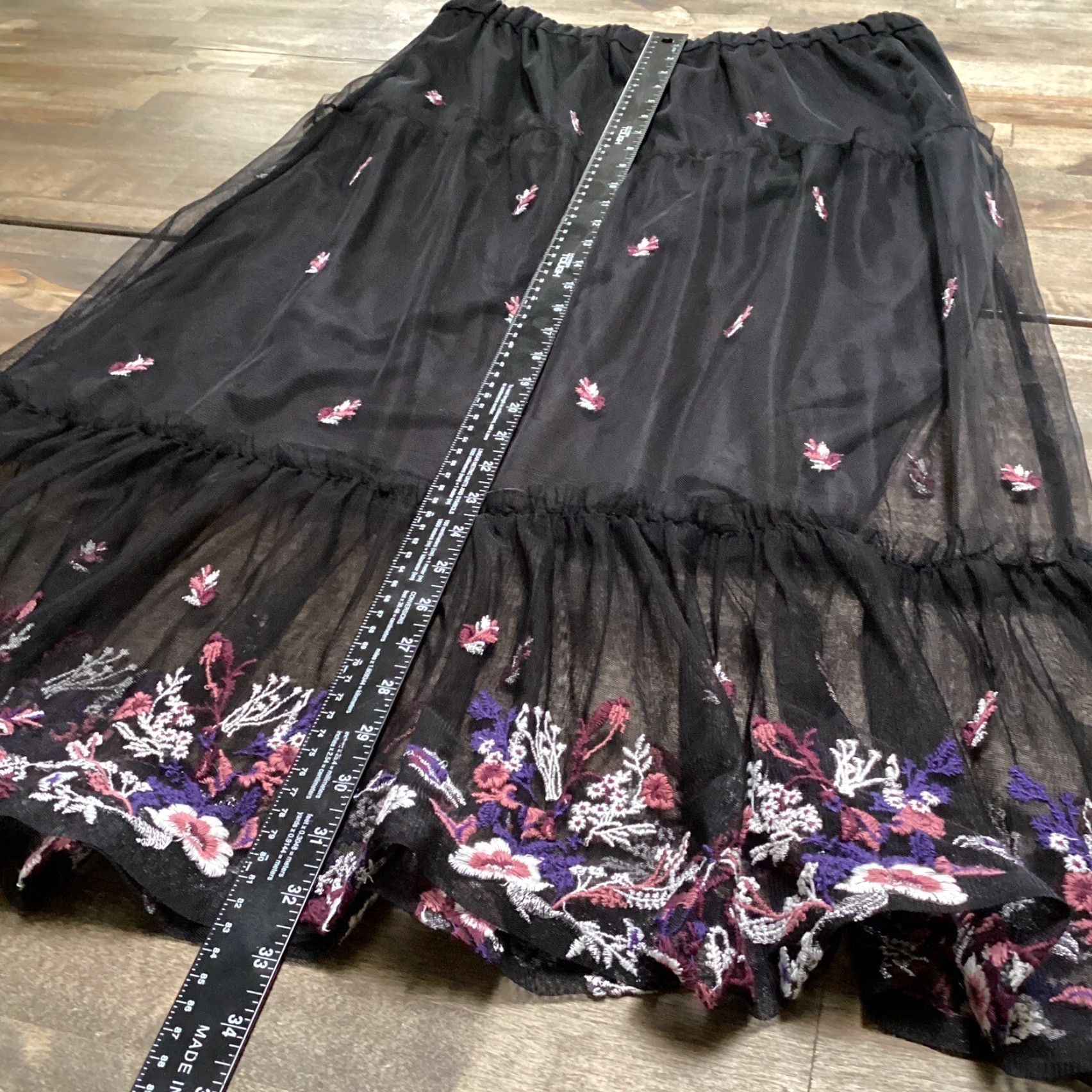 Vintage VINTAGE Willow & Clay Skirt Women M Black Embroidered Floral Sheer Overlay Midi A-Line Futuristic Fairy Grunge Womens Size 32" / US 10 / IT 46 - 7 Thumbnail