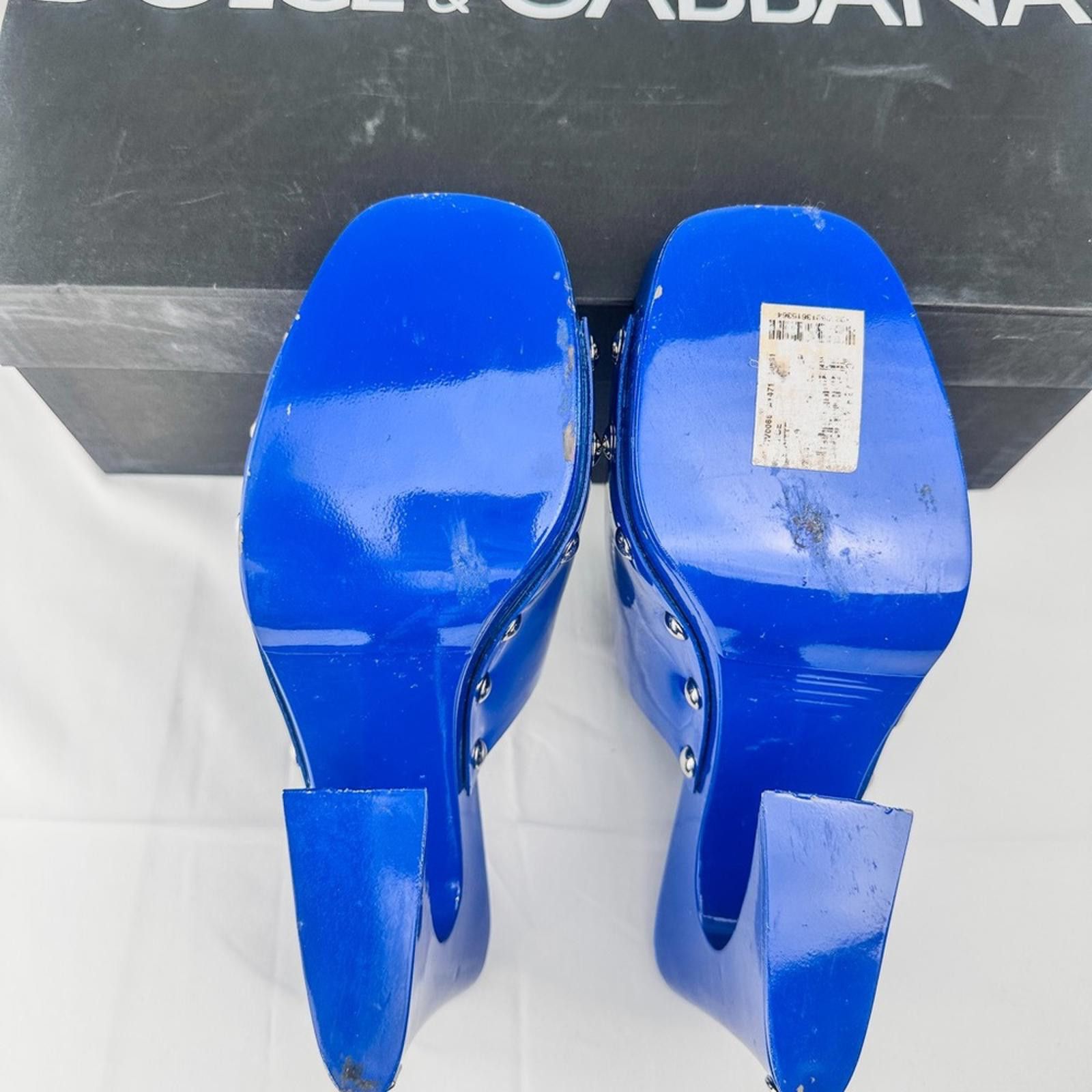 Dolce & Gabbana Blue Patent Leather Studded Platform Clog Mules EU 39 Size US 8.5 / IT 38.5 - 7 Thumbnail