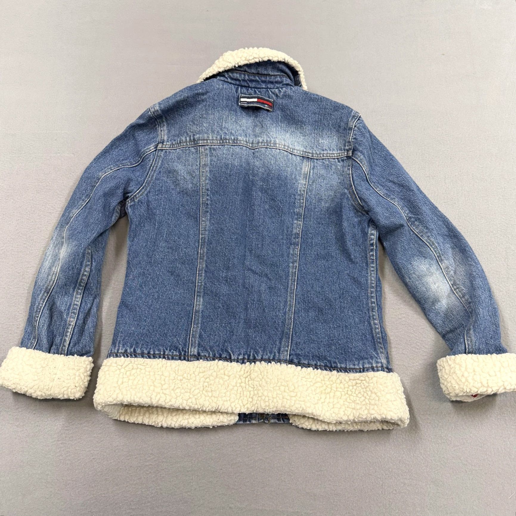 Denime Tommy Jeans Jacket Womens Large Blue Denim Sherpa Lined Full Zip Cozy Warm Size 36" / US 14 / IT 50 - 7 Thumbnail