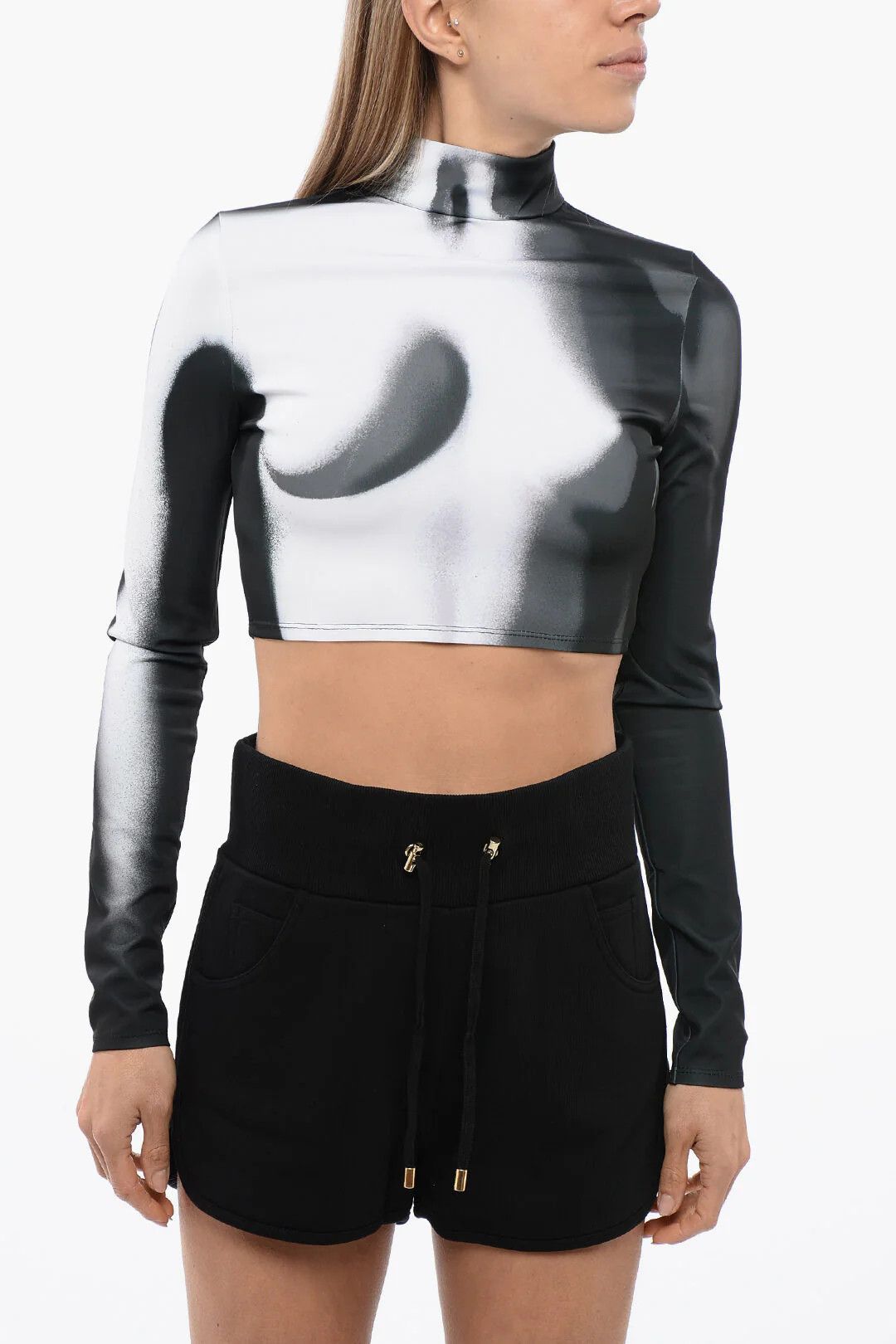 Balmain og1mm0326 Cropped Jersey Top in Grey Size M / US 6-8 / IT 42-44 - 1 Thumbnail