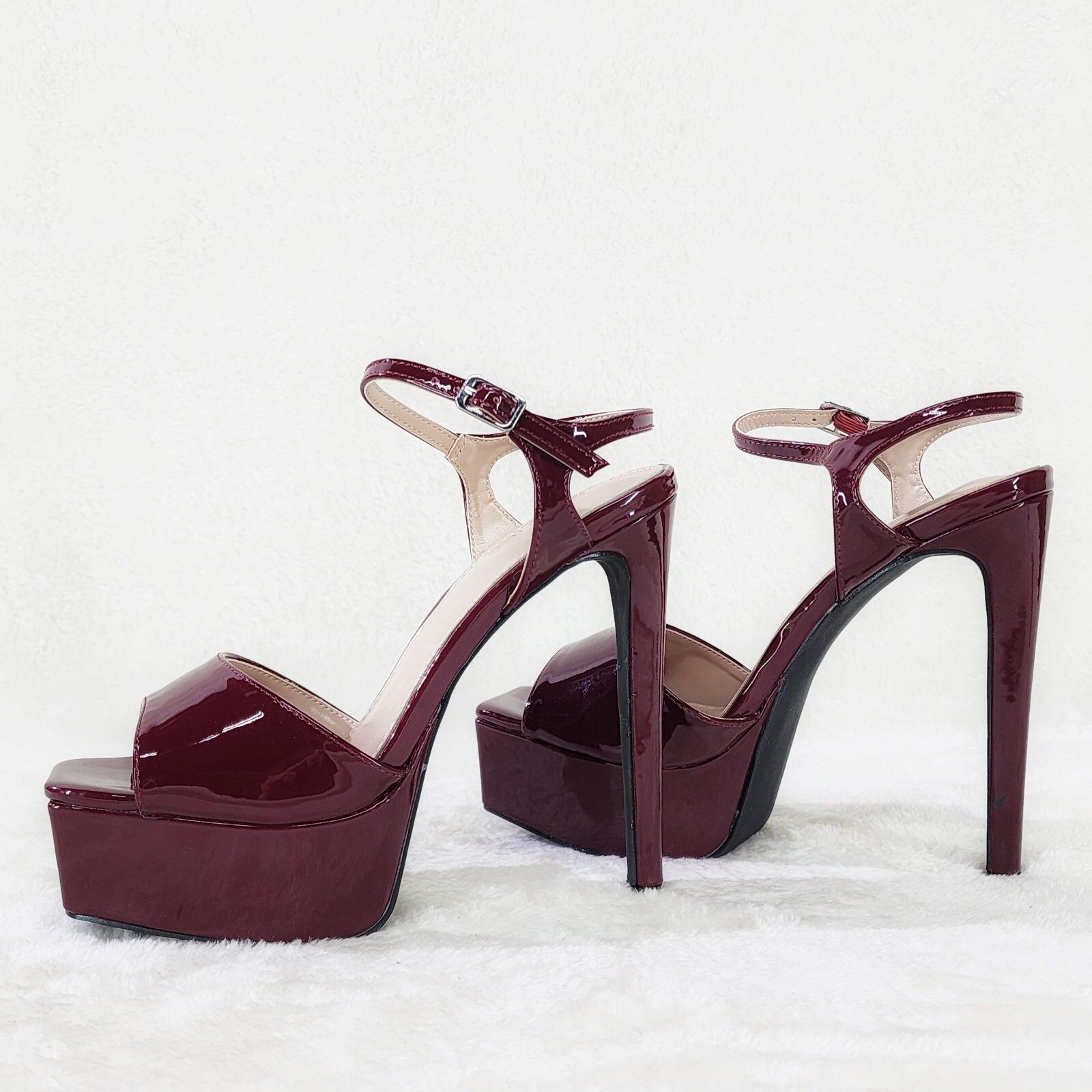 Other Gwen Glossy Burgundy Red Patent Platform Open Toe 6" Stilett Size US 6 / IT 36 - 2 Thumbnail