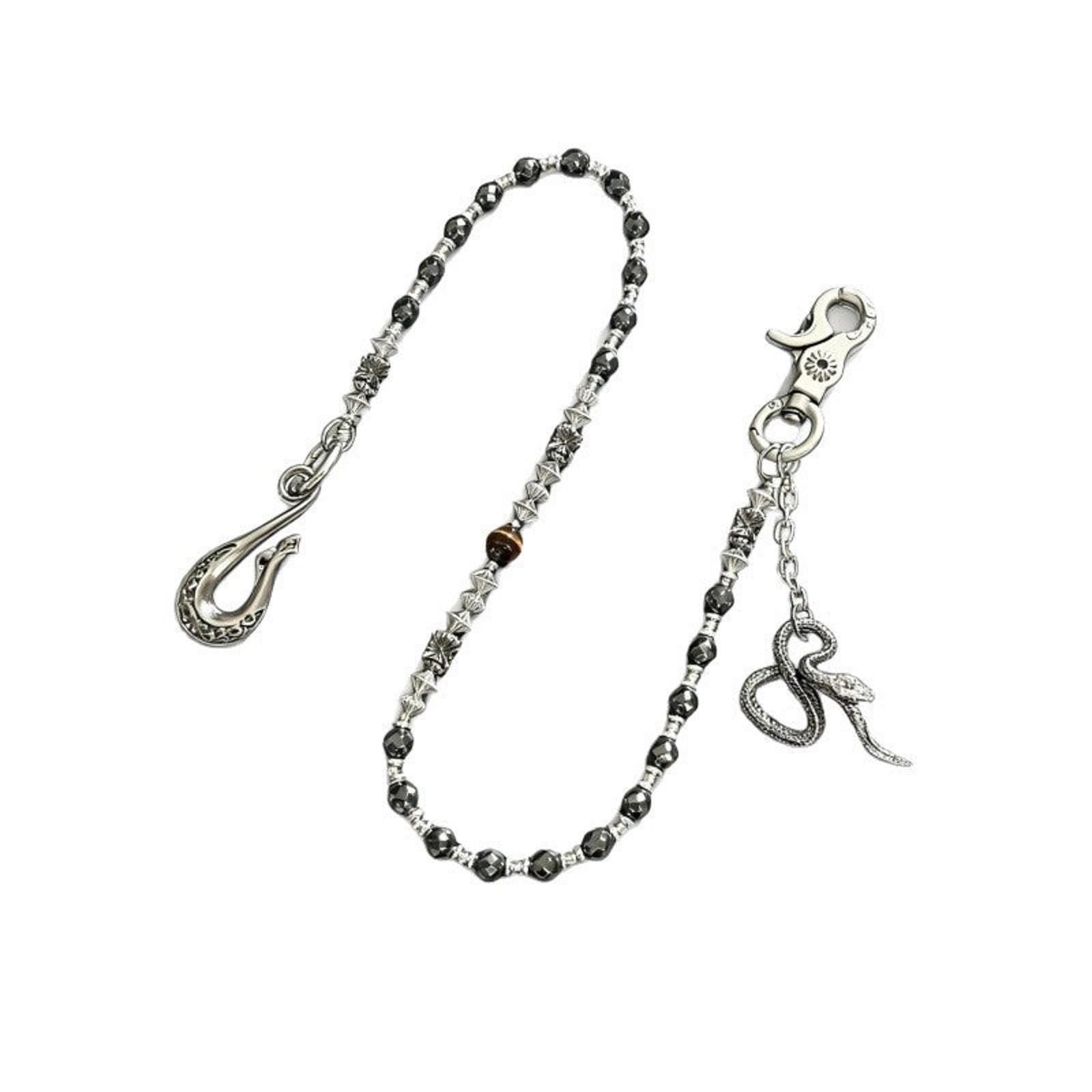 Jewelry Silver Beaded Chain Wallet Accessory with Snake Charm Size ONE SIZE - 5 Thumbnail
