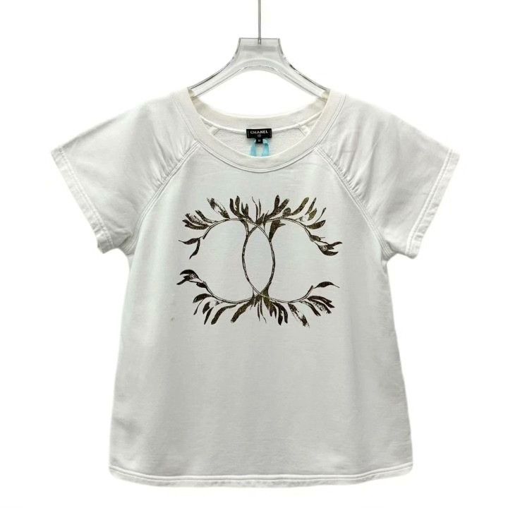 Chanel Chanel White Laurel Double C Print T-shirt Size M / US 6-8 / IT 42-44 - 1 Thumbnail