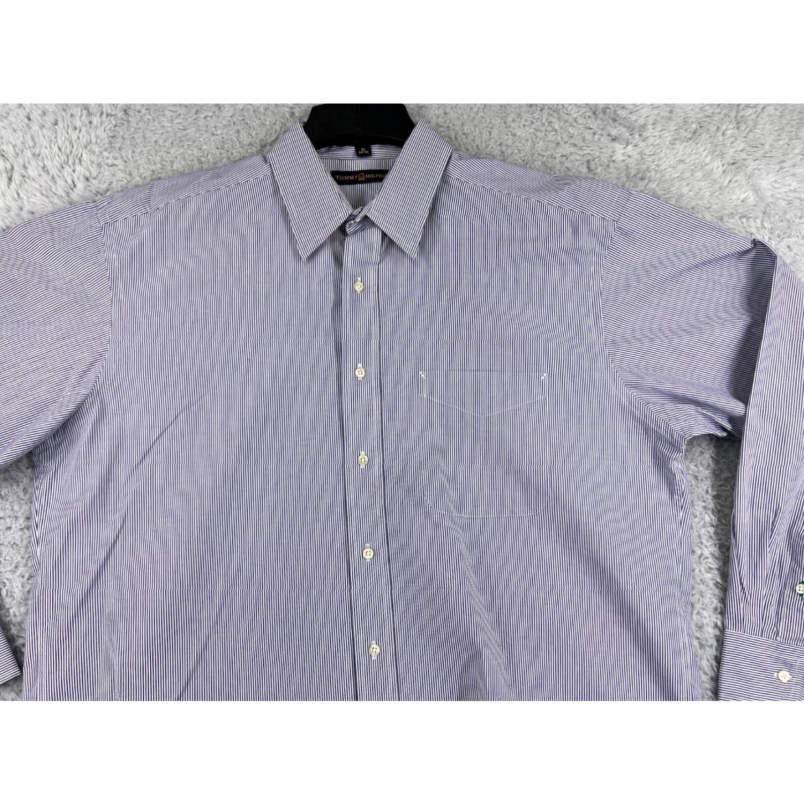 Tommy Hilfiger Tommy Hilfiger Shirt Mens 16 Blue White Long Sleeve Stripe American Classic Dress Shirt Mens Size US L / EU 52-54 / 3 - 4 Thumbnail