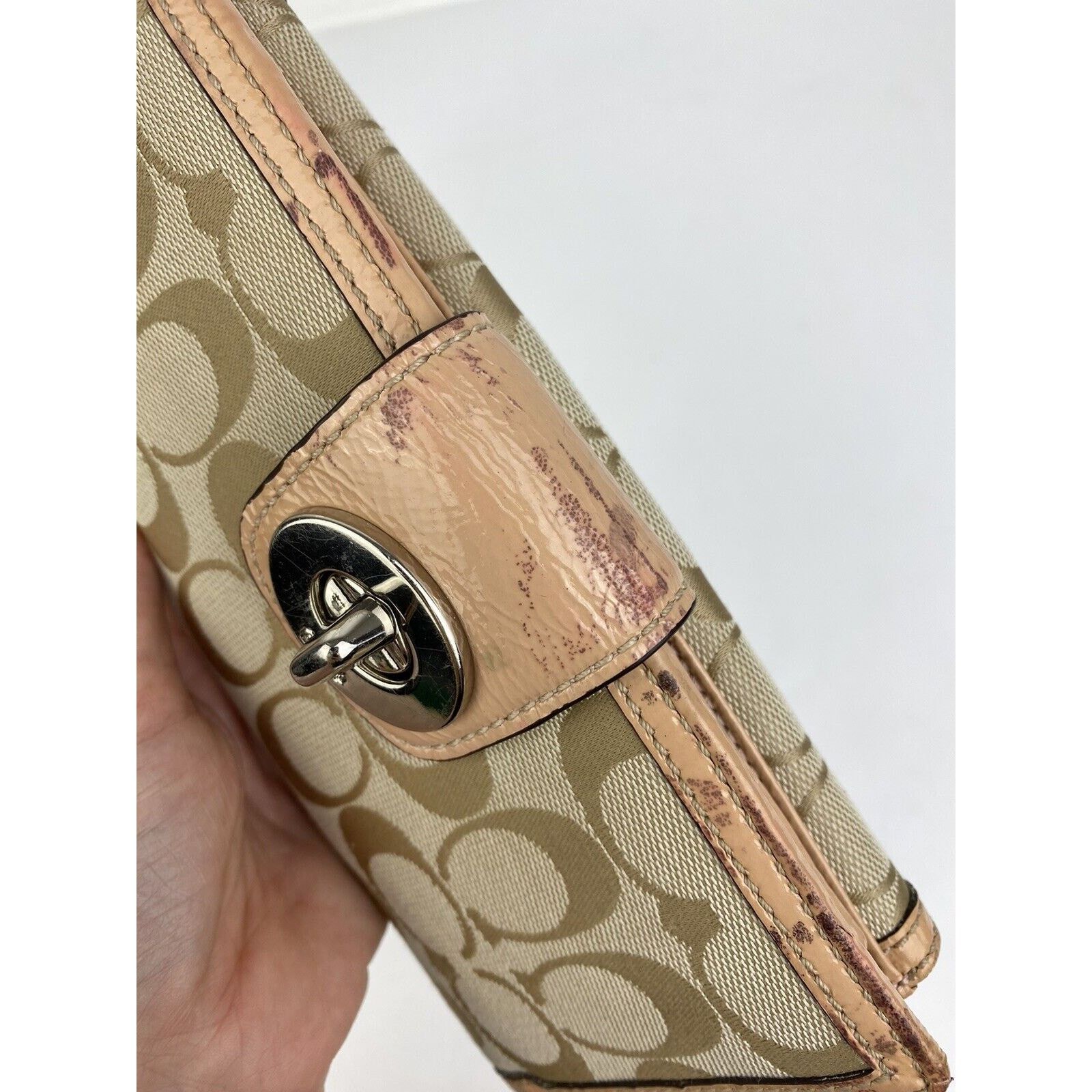 Coach Coach Turnlock Signature C Wallet Tan Pink Patent Leather Size ONE SIZE - 4 Thumbnail