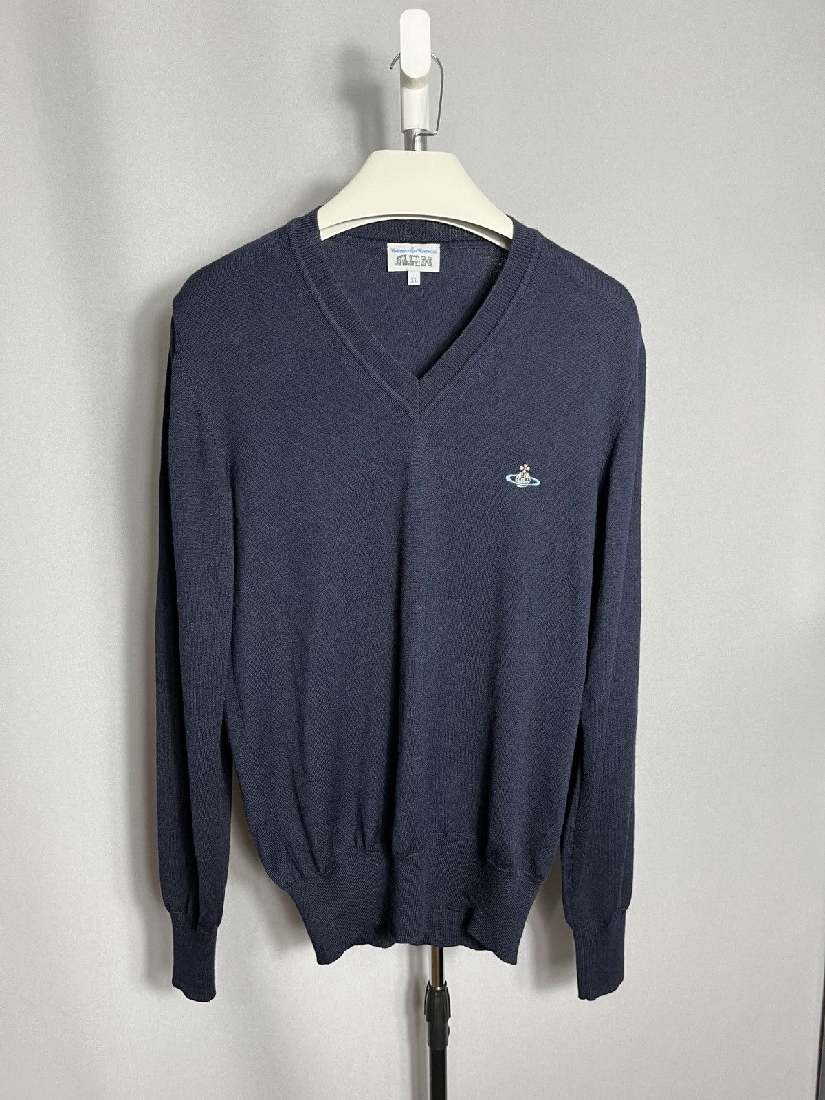 Vivienne Westwood MEN V-neck navy wool sweater mens slim XL