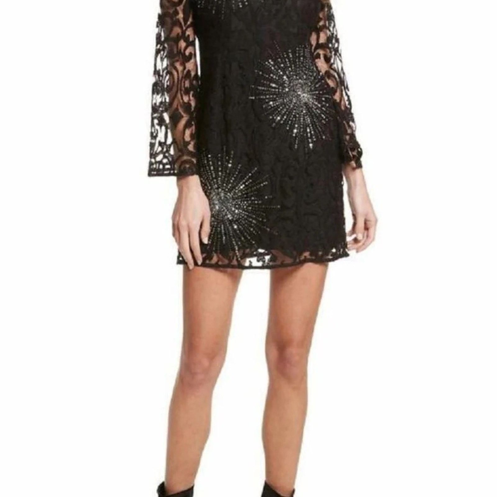 Free People FREE PEOPLE Bell-Sleeve Mini Dress NEW Black Lace Size 0 Size XS / US 0-2 / IT 36-38 - 6 Thumbnail