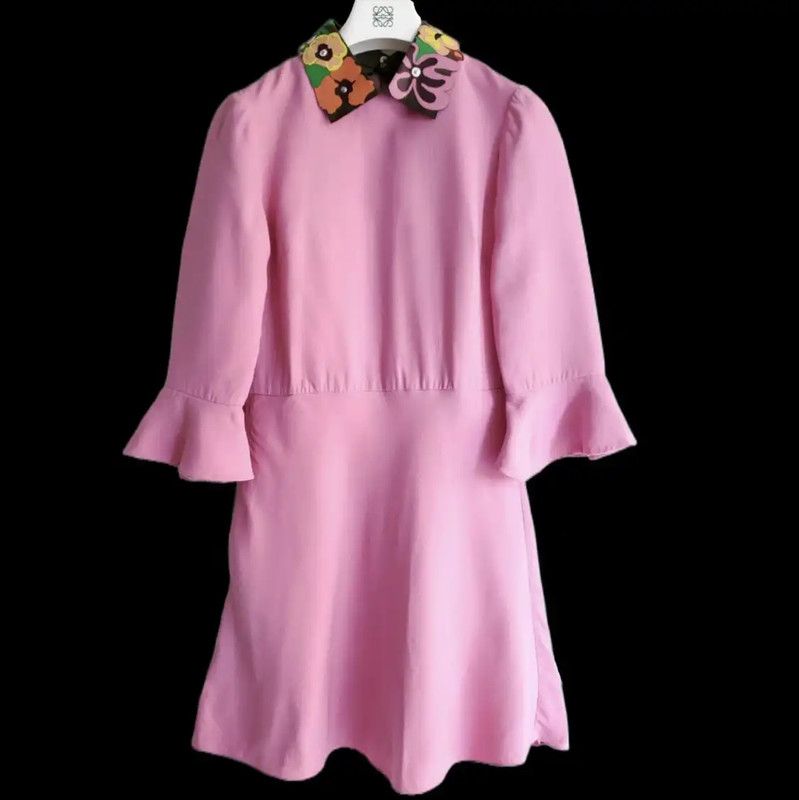 Valentino Pink Wool Flared Sleeve Dress 0089