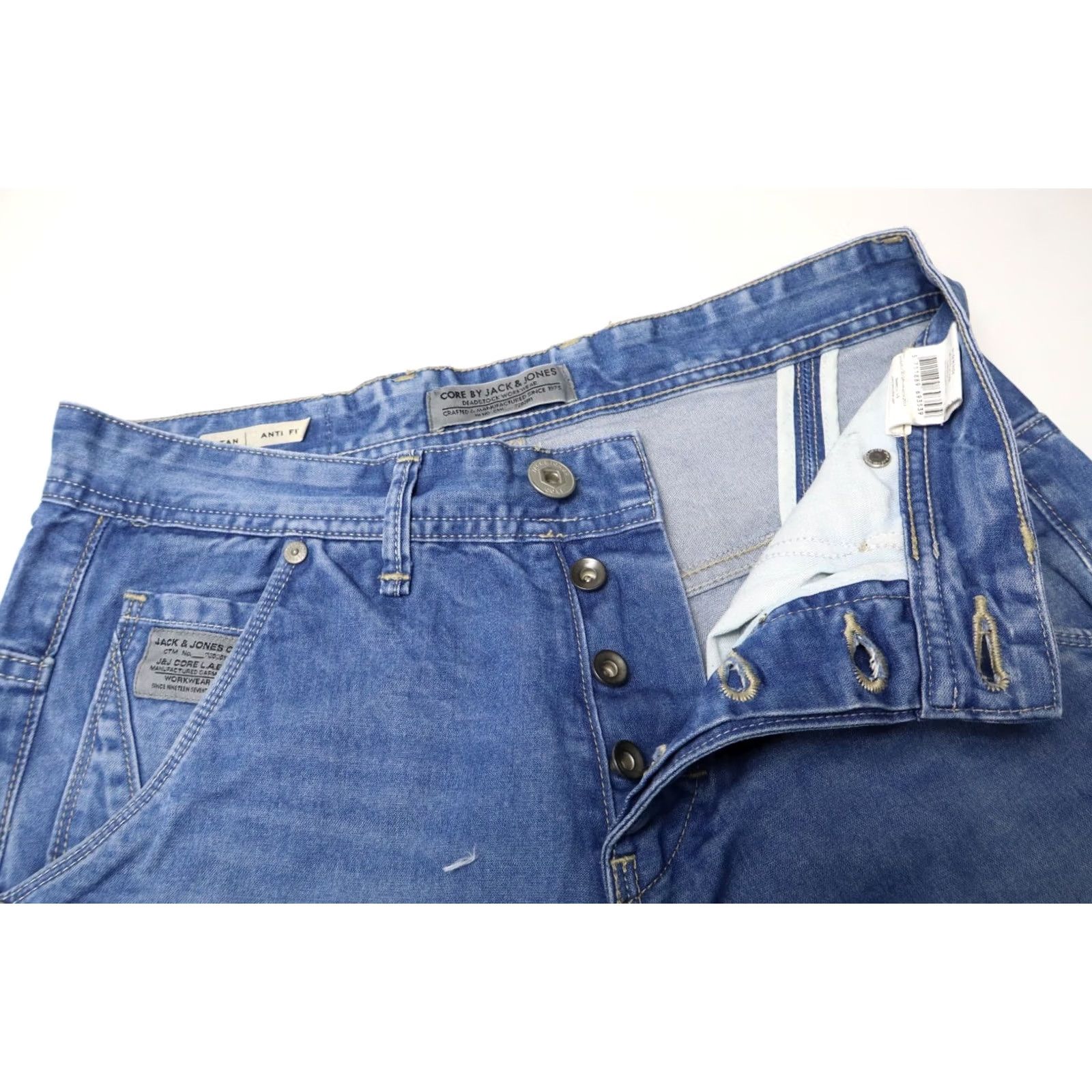 Jack & Jones JACK & JONES Stan Anti Fit Jeans Men's W29/L32 Blue Whiskers Faded Button Fly Size US 29 - 4 Thumbnail