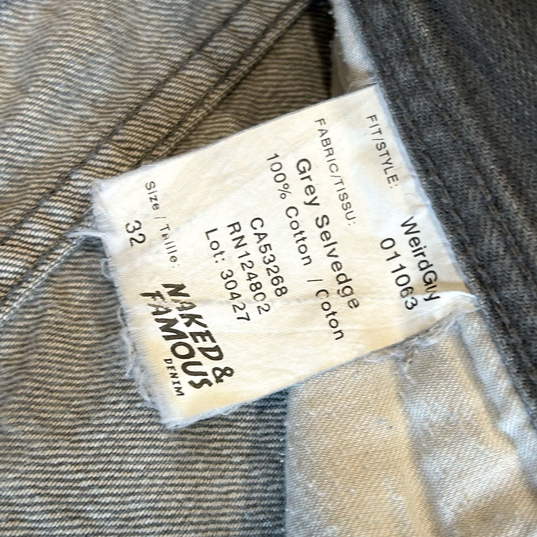 Vintage Naked & Famous Weird Guy Grey Selvedge Jeans Distressed Men's 31 Size US 31 - 6 Thumbnail