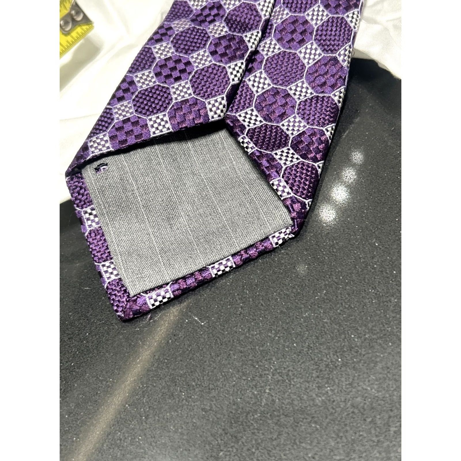 Vintage Hickey Freeman Necktie Purple Geometric Cross Silk Handmade in USA Tie Men One Size Classic Width Adjustable Vintage No Size ONE SIZE - 8 Thumbnail