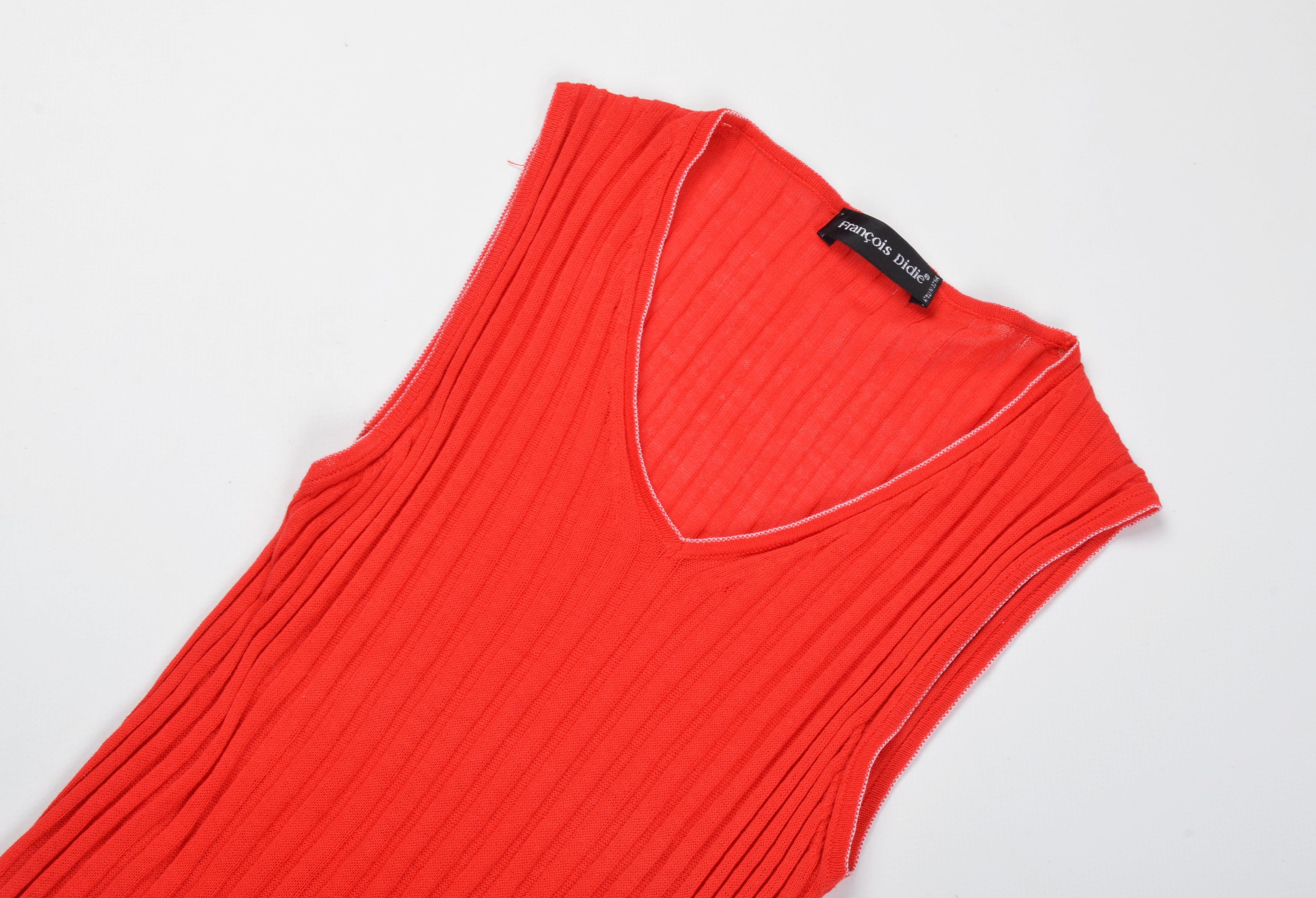 Designer Francois Didie Vintage 90's Italian Red Rib Knit Top Size S / US 4 / IT 40 - 4 Thumbnail
