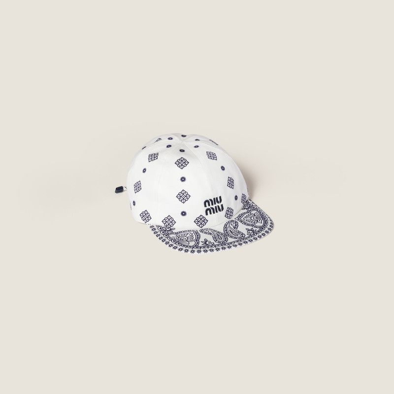 Miu Miu o1B3y1r0426 Size:S / Printed Cotton Baseball Hat / Cap White Size ONE SIZE - 1 Thumbnail