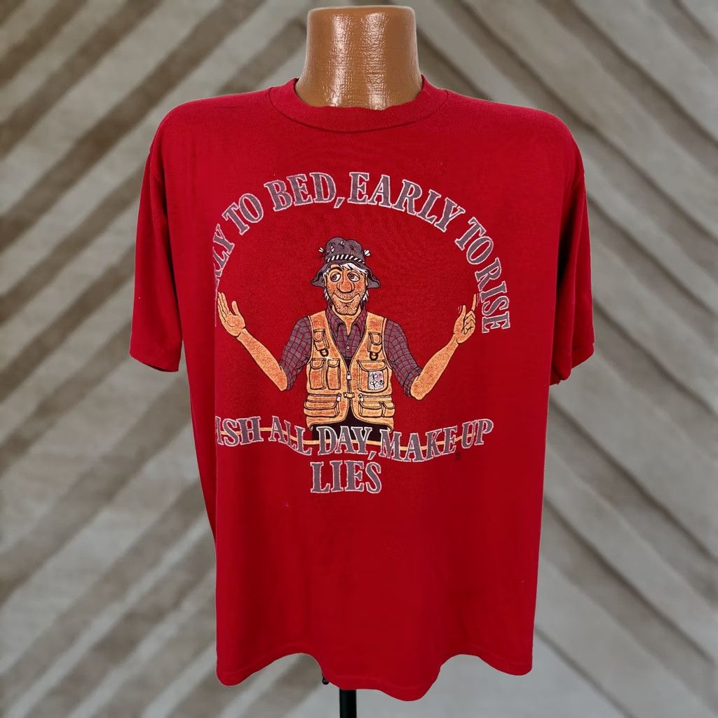 Jerzees VINTAGE Jerzees Fishing Shirt Men XL Red 80s Retro Dad Funny Gift Outdoors USA T-Shirt Short Sleeve Crew Neck Cotton Polyester Jersey Size US XL / EU 56 / 4 - 1 Thumbnail