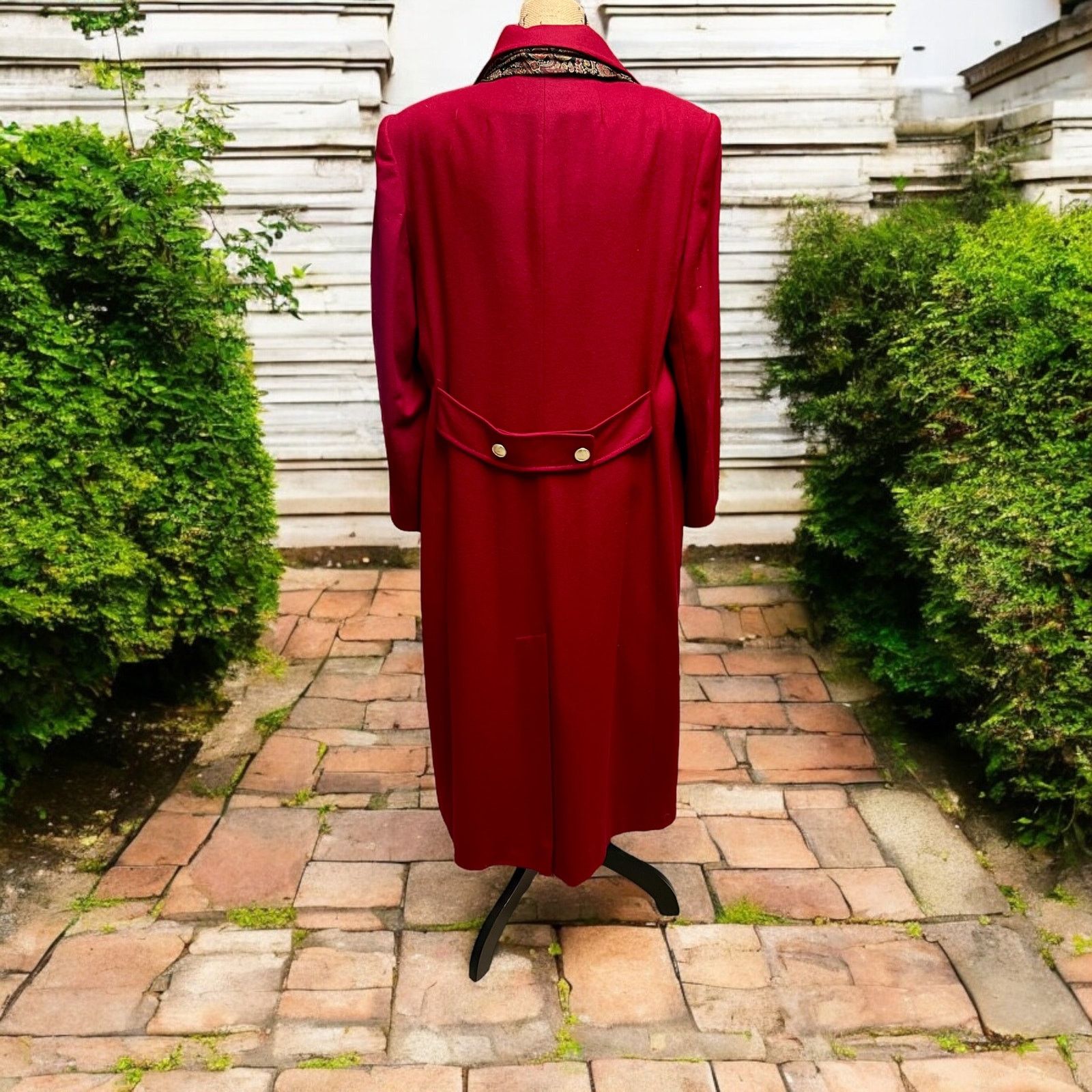 Vintage Red Wool Chesterfield Coat w Scarf-JG Hook-Sz 14-Long-Winter Size XL / US 12-14 / IT 48-50 - 2 Thumbnail