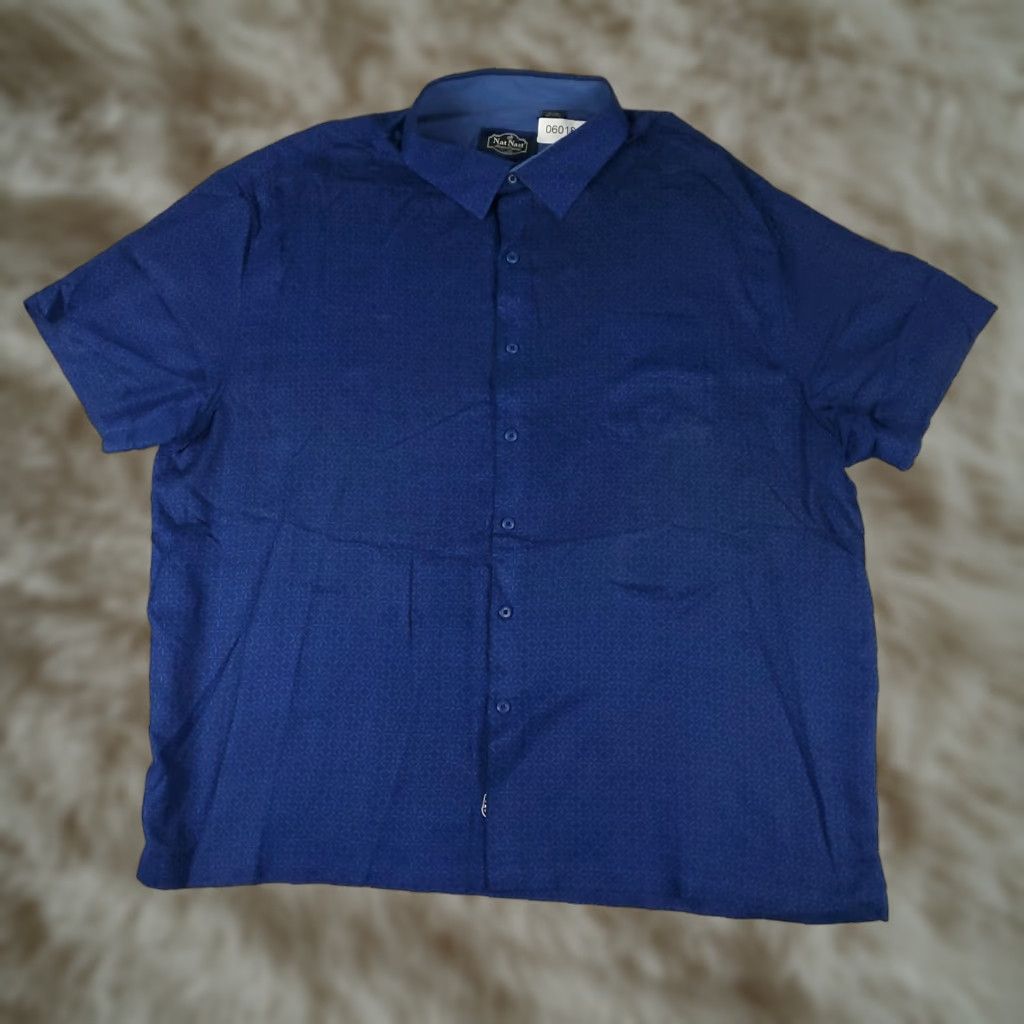 Nat Nast Nat Nast Shirt Mens 2XL Blue Geometric Silk Button Up Short Sleeve Size US XXL / EU 58 / 5 - 1 Thumbnail