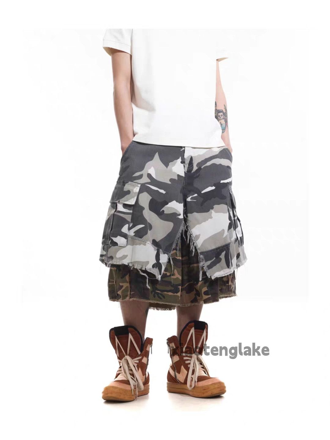 Designer Unisex utility loose baggy skate hiphop cargo camo shorts Size US 34 / EU 50 - 3 Thumbnail